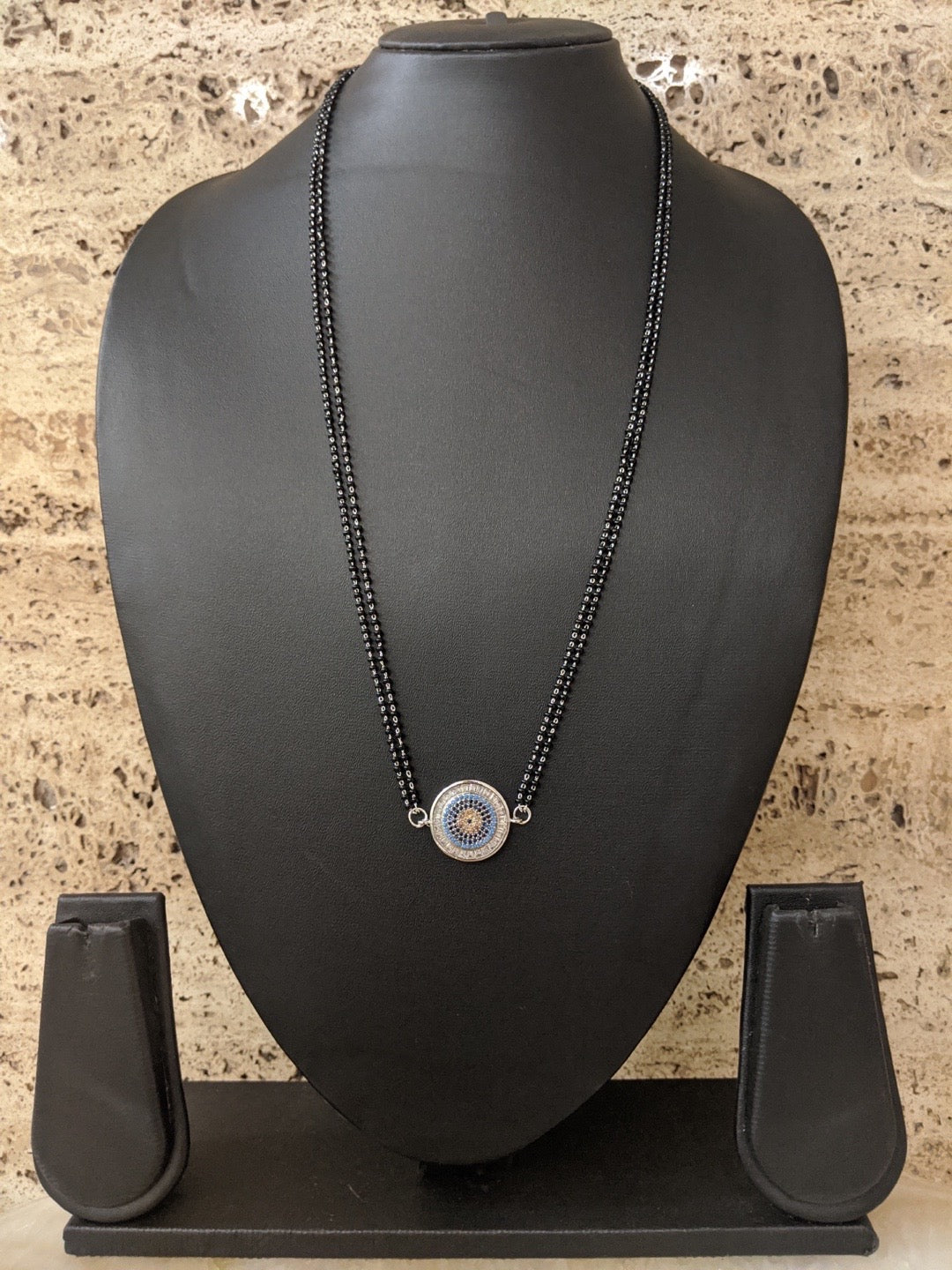 The Evil Eye Necklace Long Silver Mangalsutra Design Brass Silver Plated American Diamond Pendant मंगळसूत्र (25 Inch)