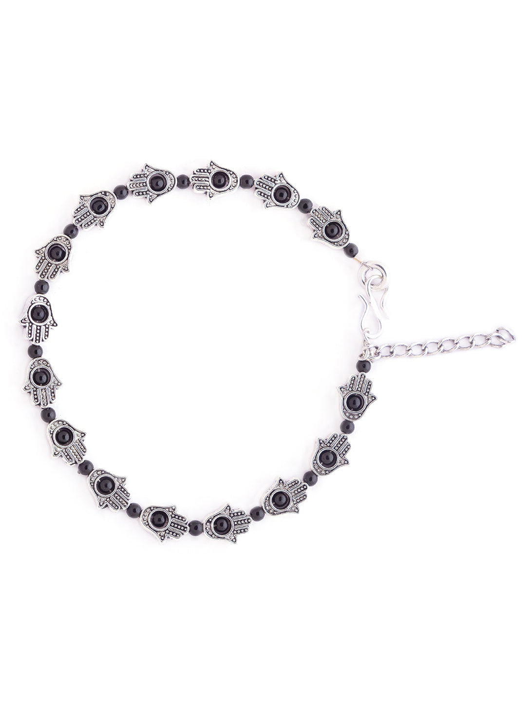 German Oxidised Silver Anklets Ethnic Black Hamsa Beads Payal Silver Plating Paijan Foot Jewellery