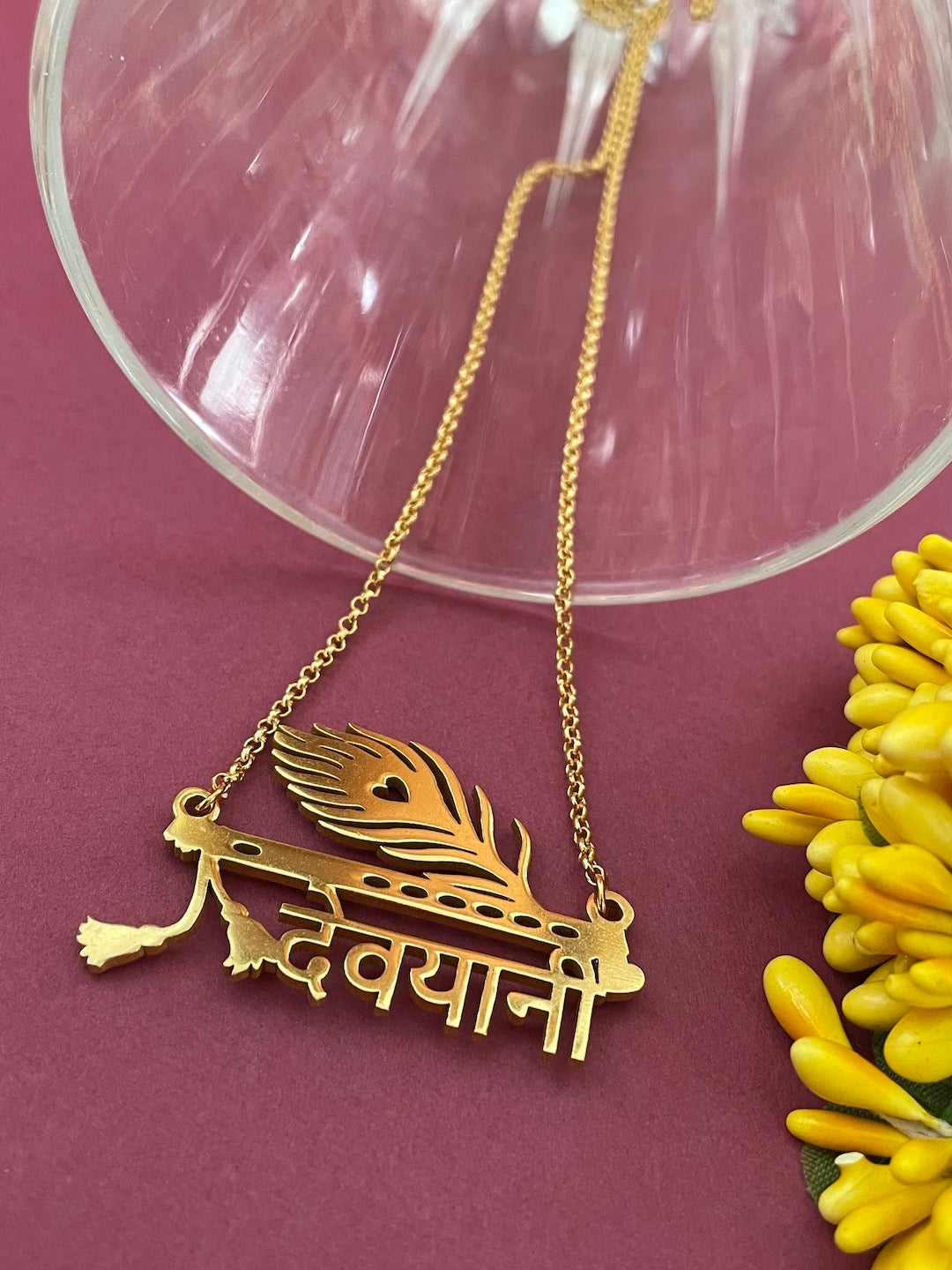 Custom Made Krishna Necklace With Peacock Feather Personalized Name