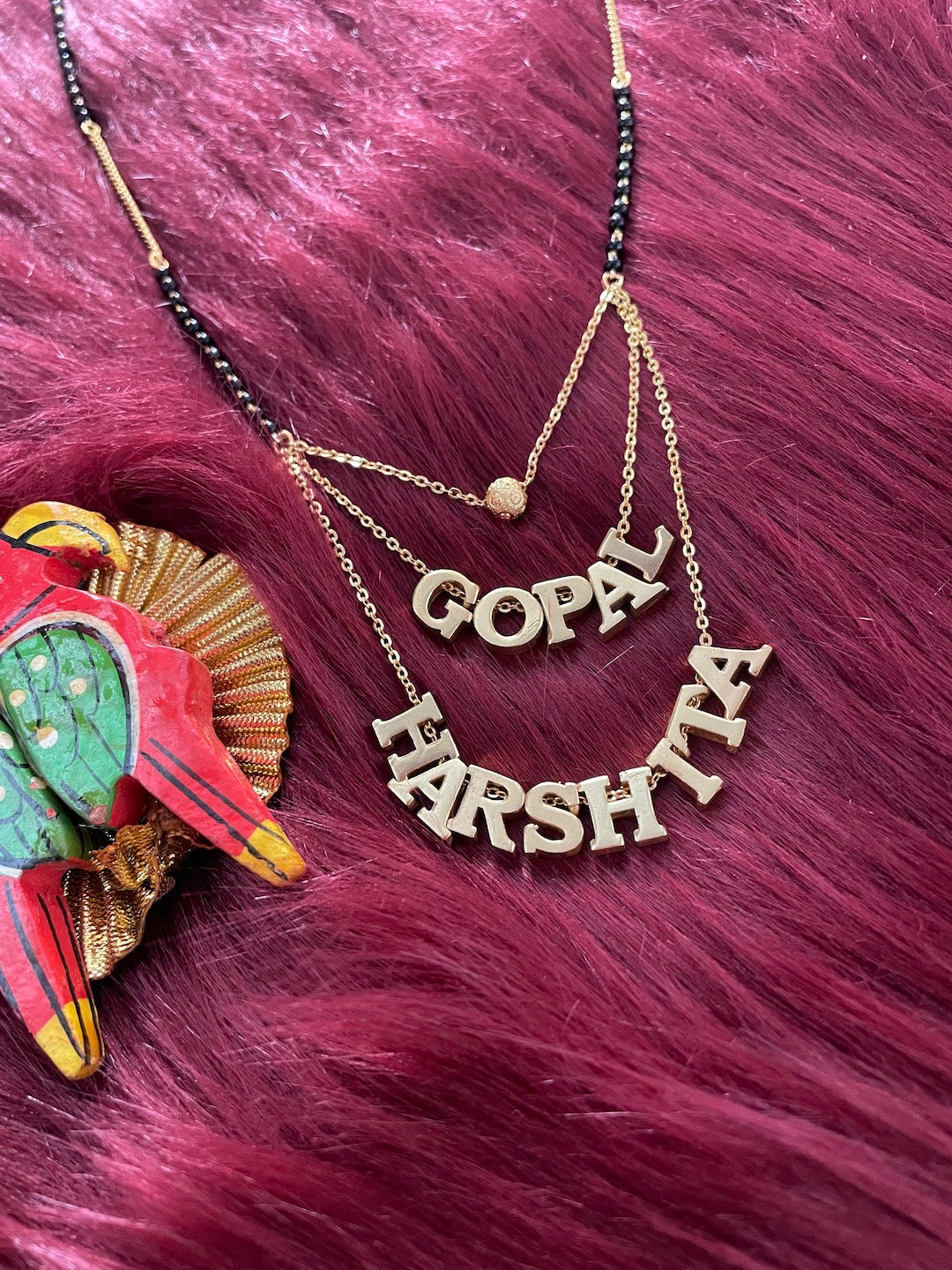 Customized Tripple Layer Double Name Necklace with ball | Short Mangalsutra Designs