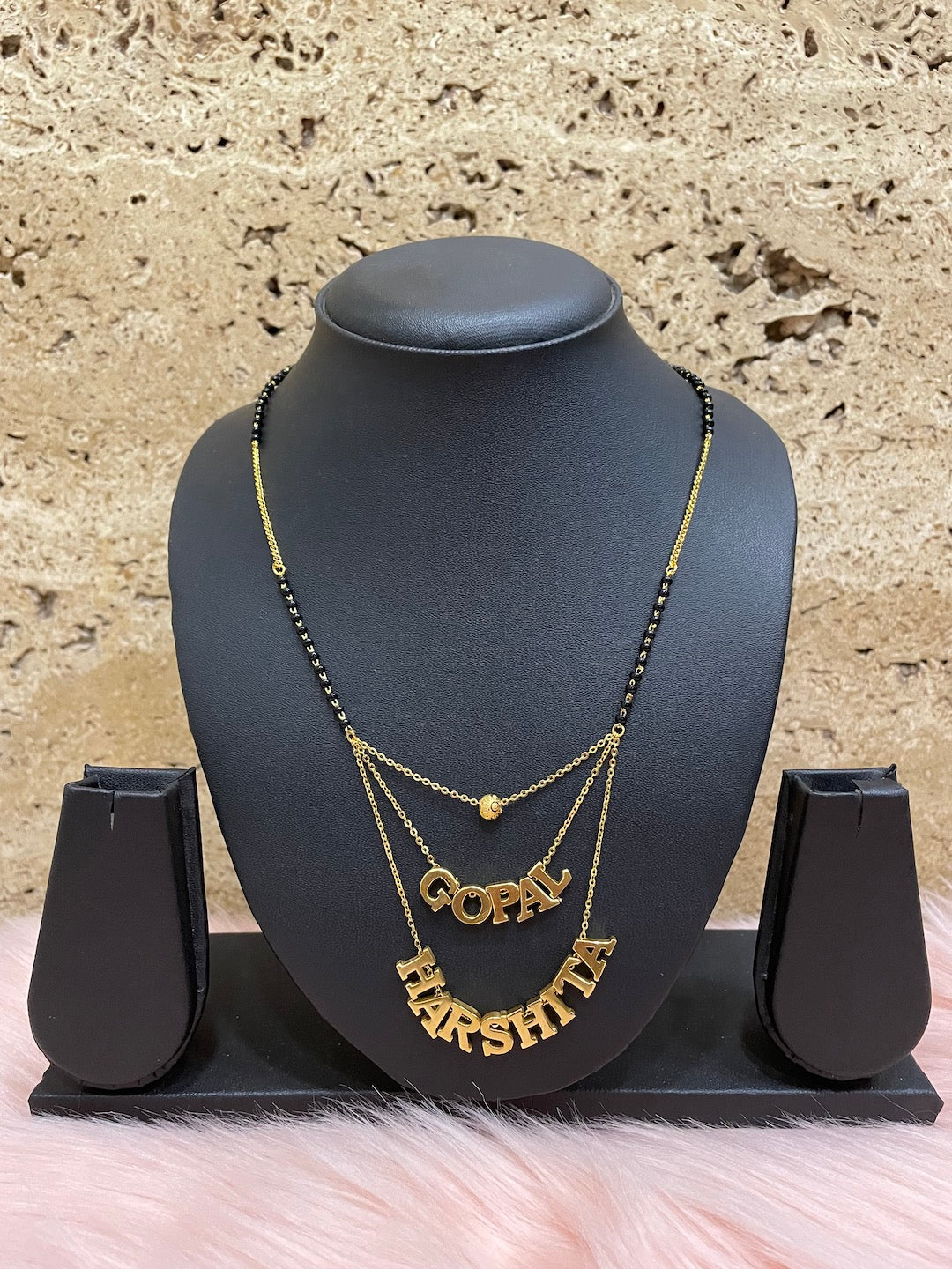 Customized Tripple Layer Double Name Necklace with ball | Short Mangalsutra Designs