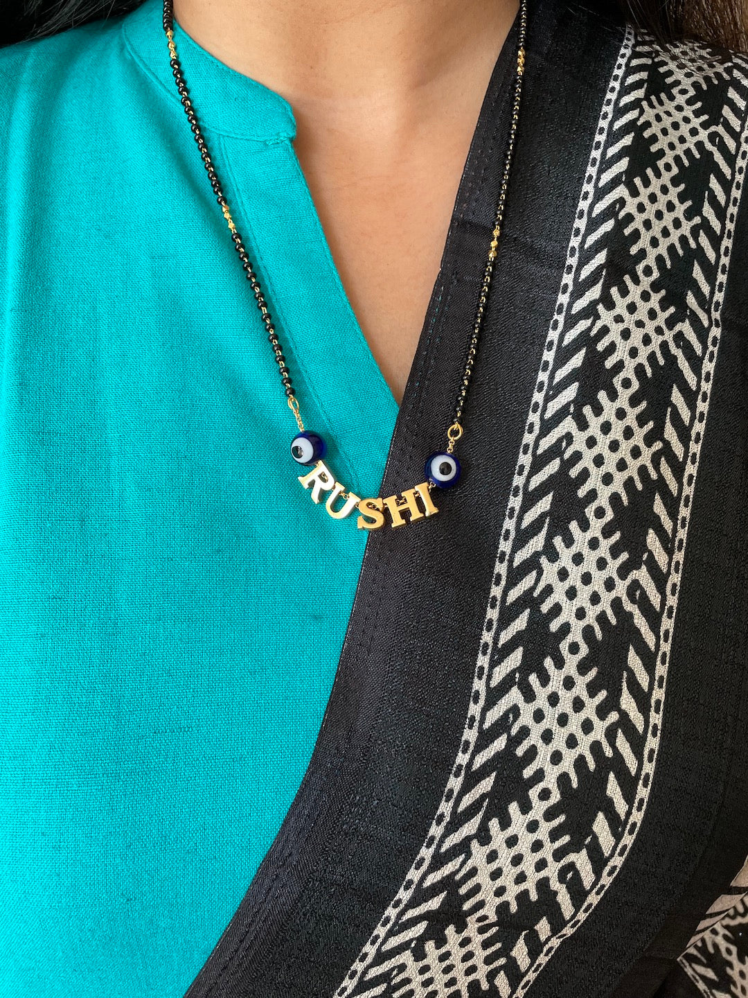 Custom Name Chain Short Mangalsutra Designs | Evil Eye Pendant Necklace