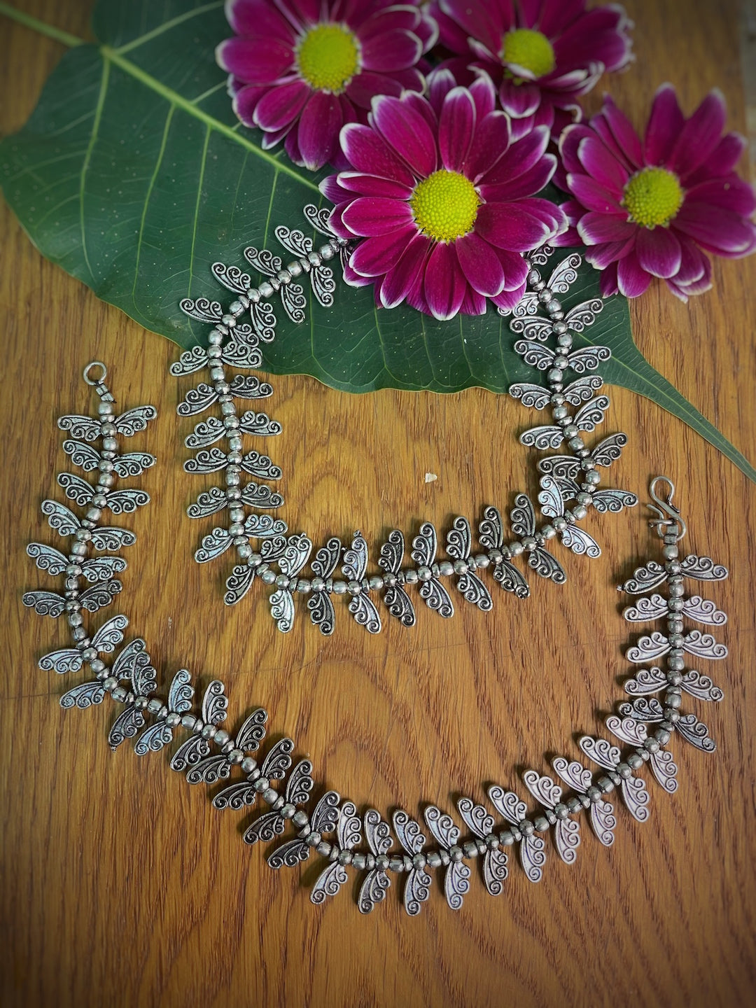 German Oxidised Silver Anklets Butterfly Engraved Payal Silver Plating & Beads Paijan Foot Jewellery