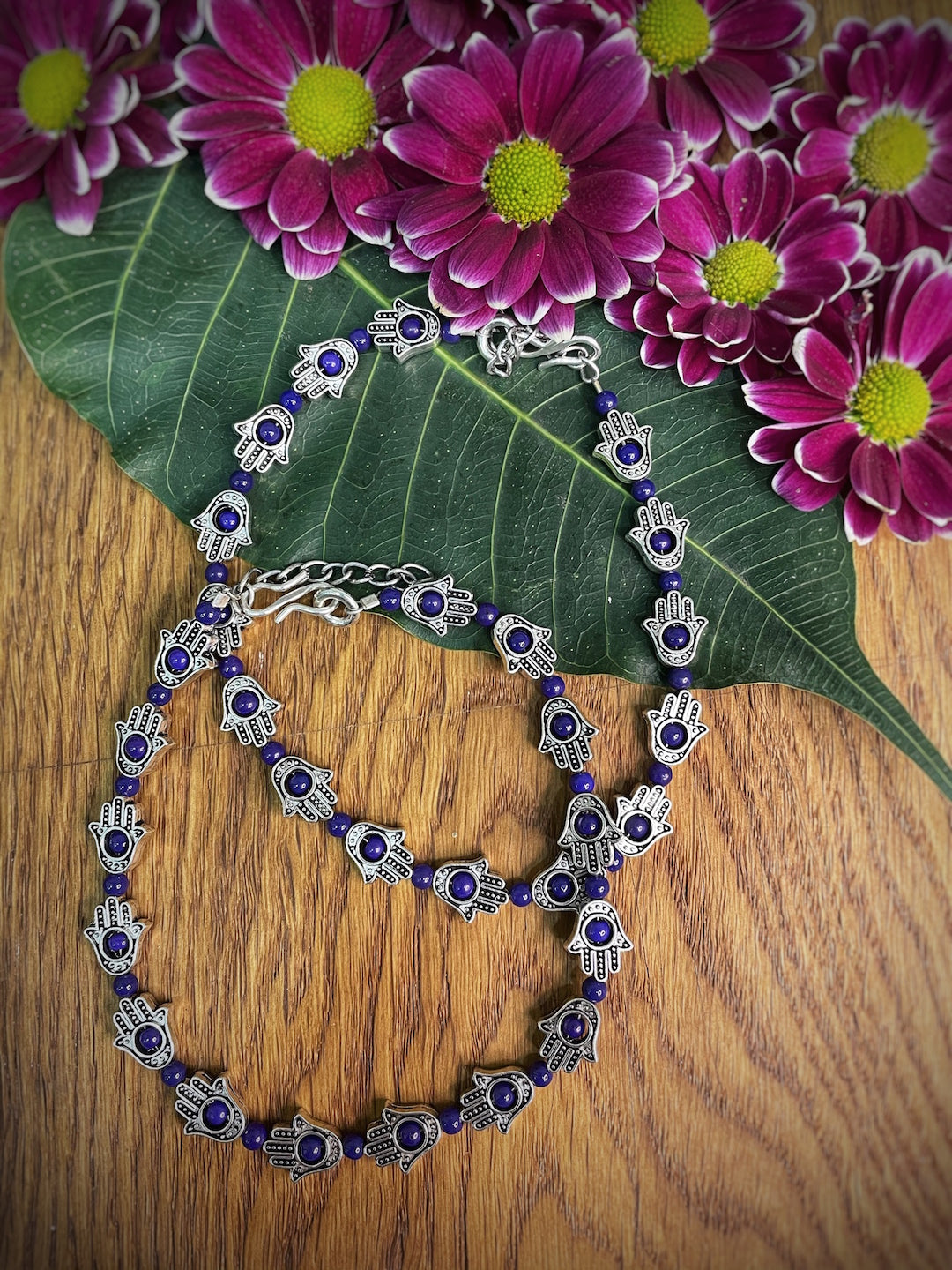 German Oxidised Silver Anklets Ethnic Blue Hamsa beads Payal Silver Plating Paijan Foot Jewellery