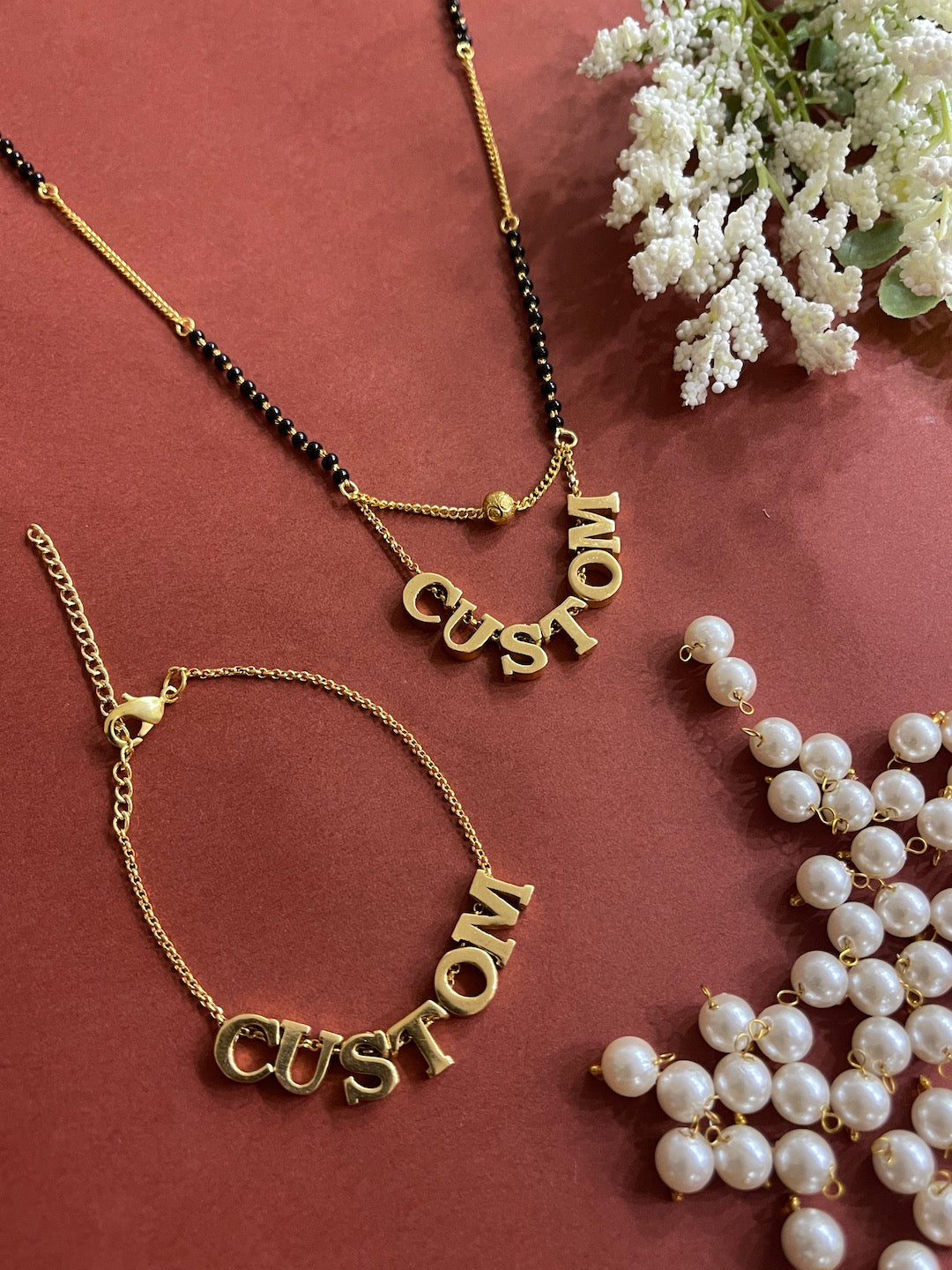 Couple Name Short Mangalsutra With Bracelet Combo Set