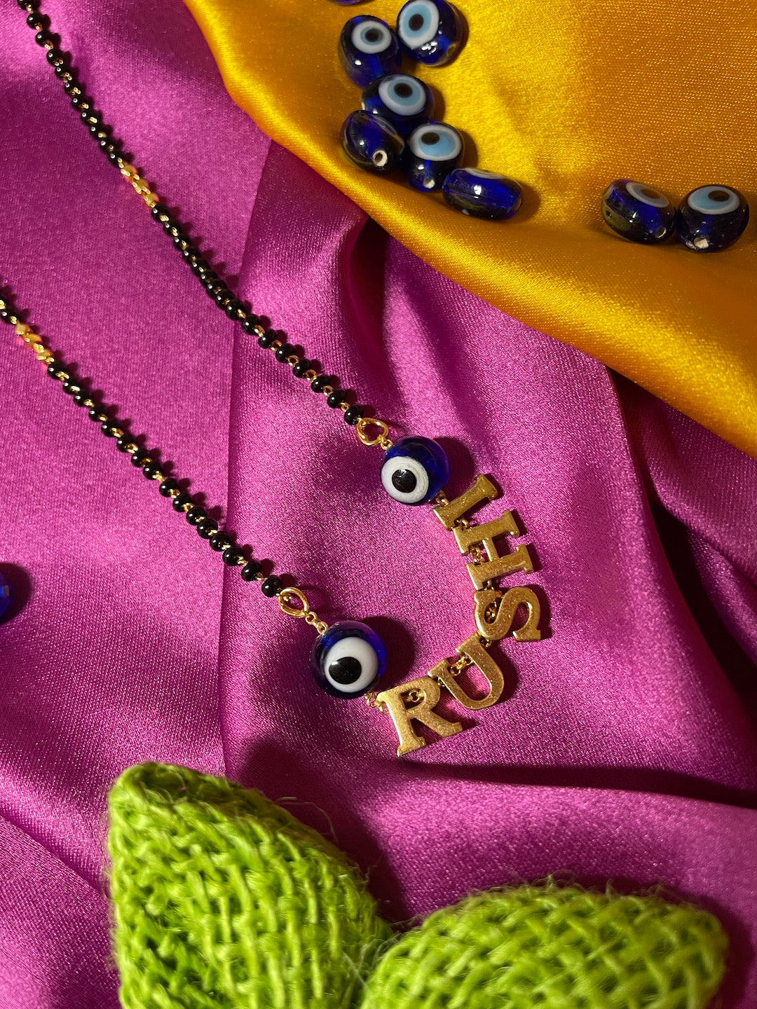 Custom Name Chain Short Mangalsutra Designs | Evil Eye Pendant Necklace