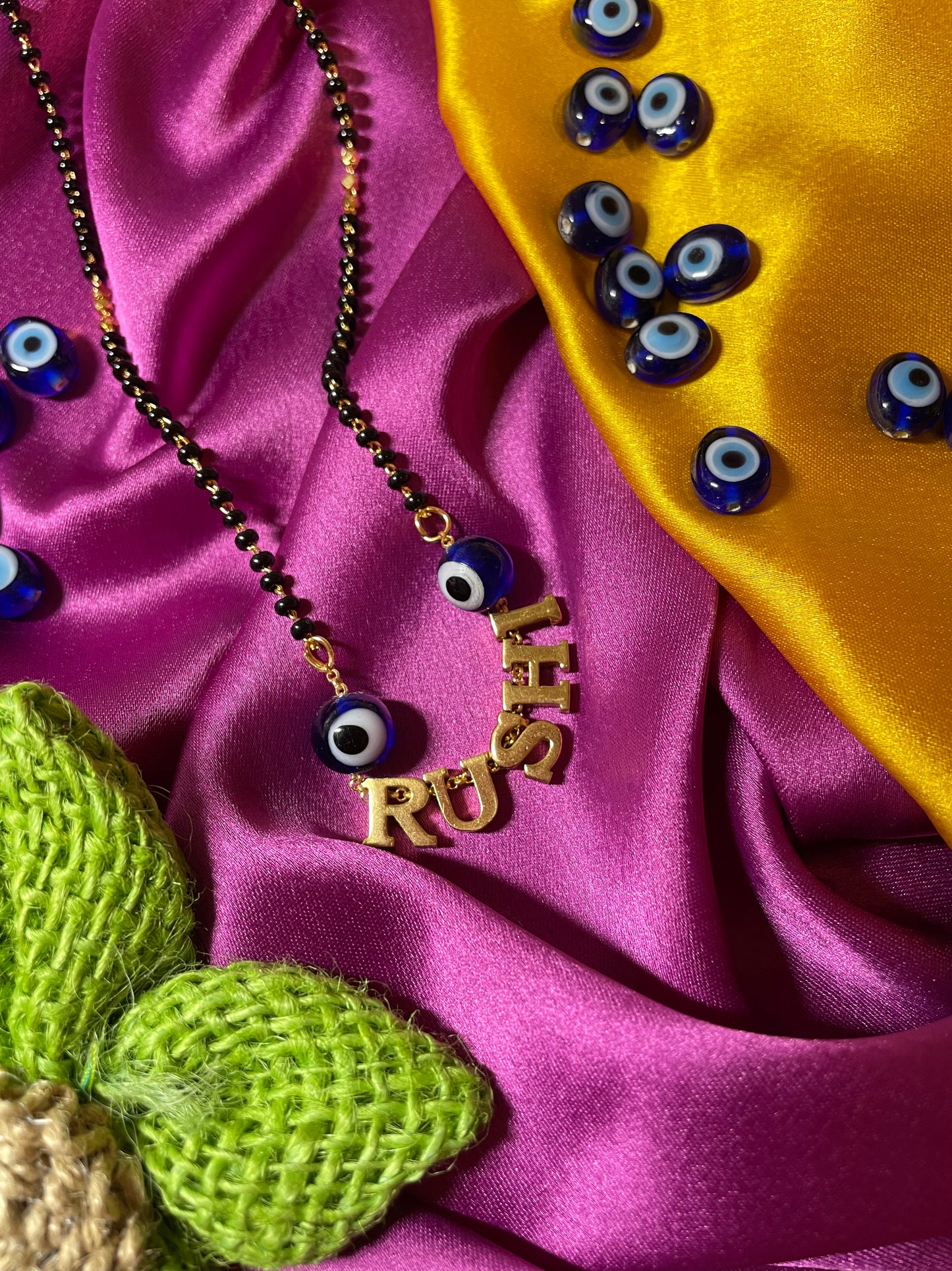 Custom Name Chain Short Mangalsutra Designs | Evil Eye Pendant Necklace