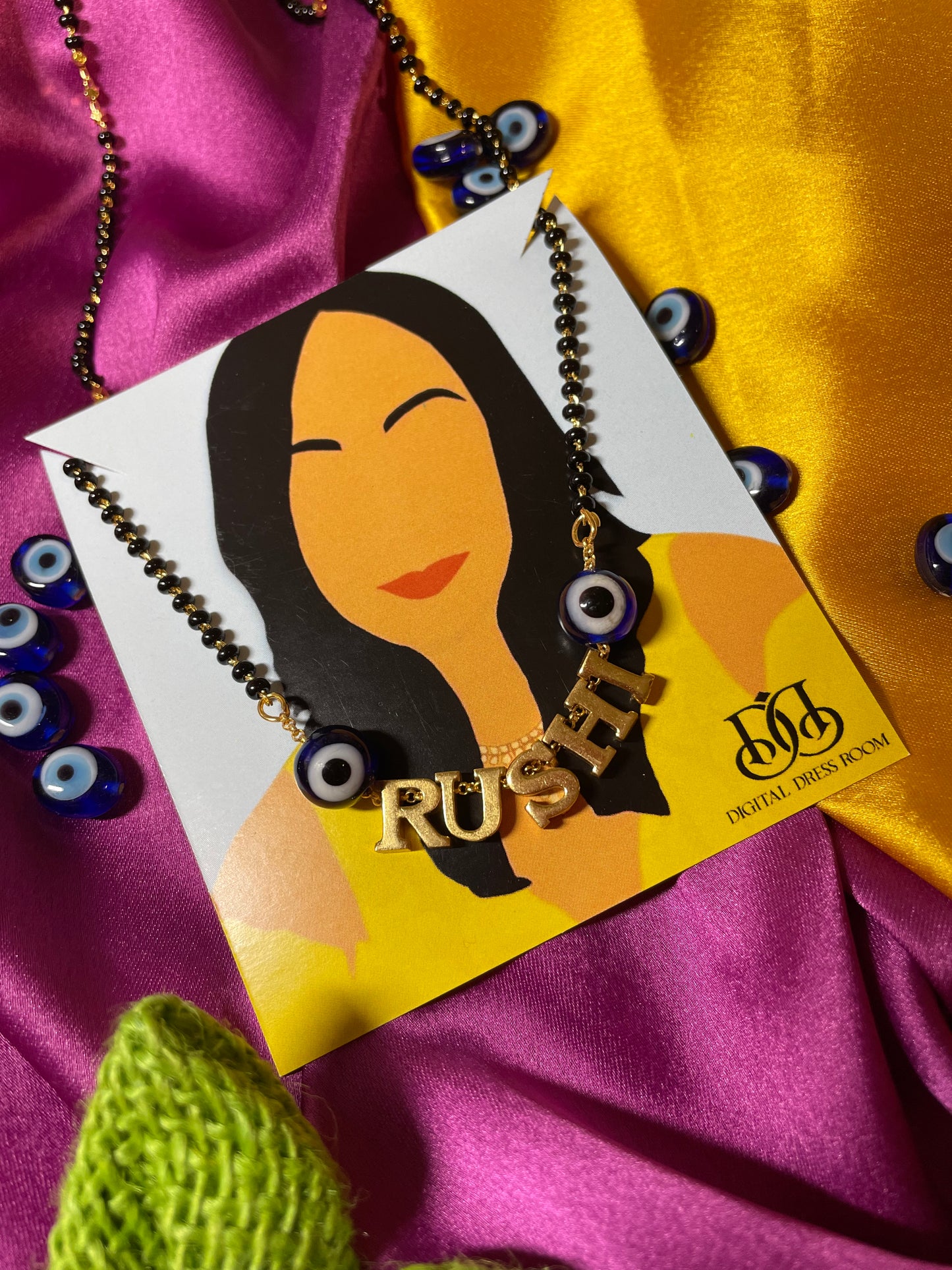 Custom Name Chain Short Mangalsutra Designs | Evil Eye Pendant Necklace