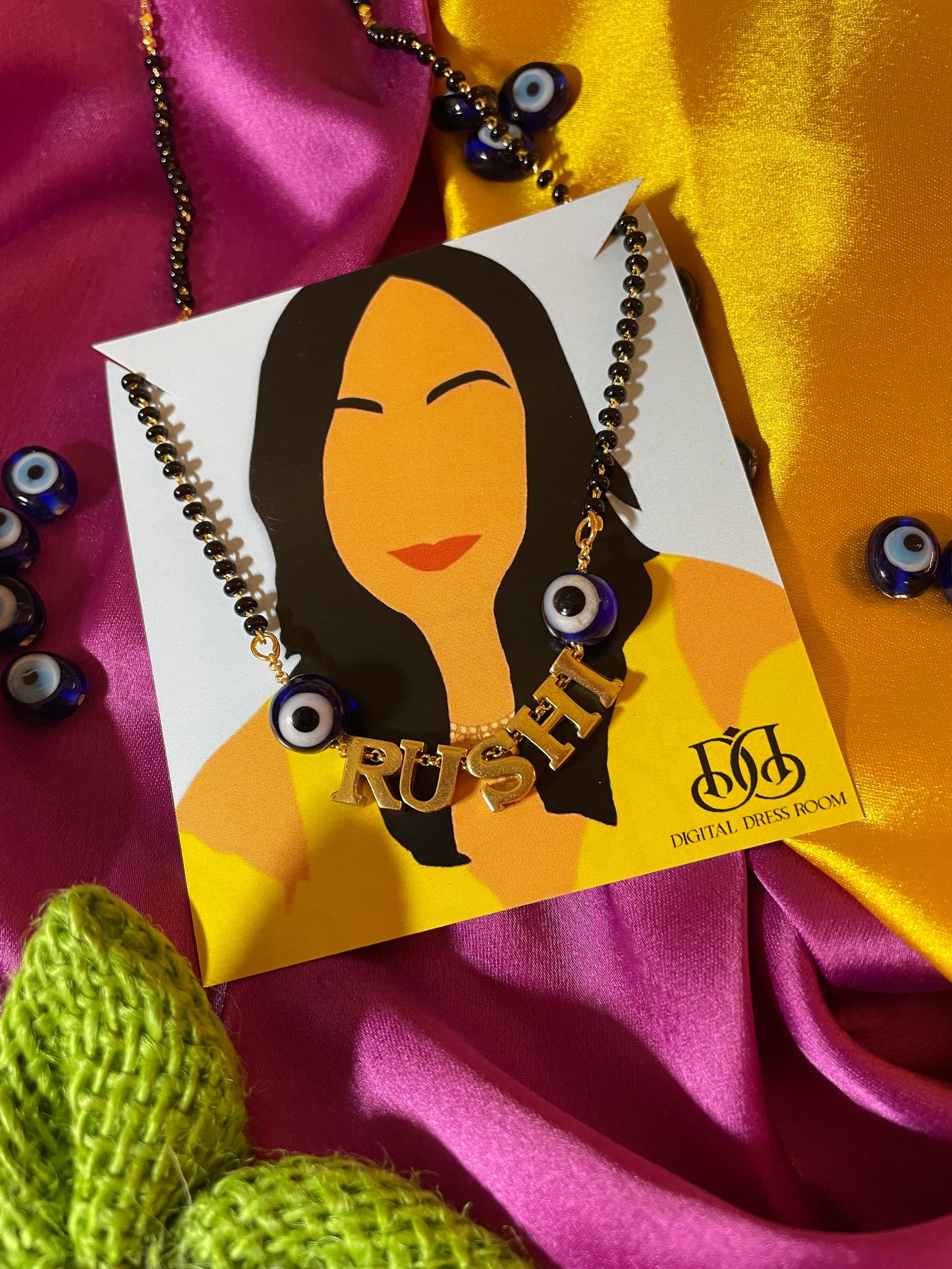 Custom Name Chain Short Mangalsutra Designs | Evil Eye Pendant Necklace