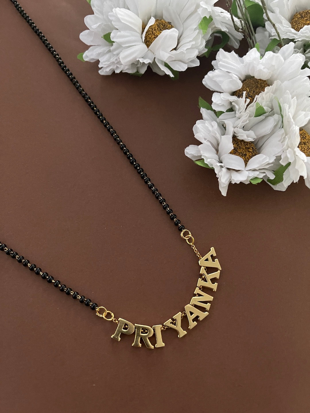 Gold Name Mangalsutra With Traditional Black Beads Chain | Short Mangalsutra