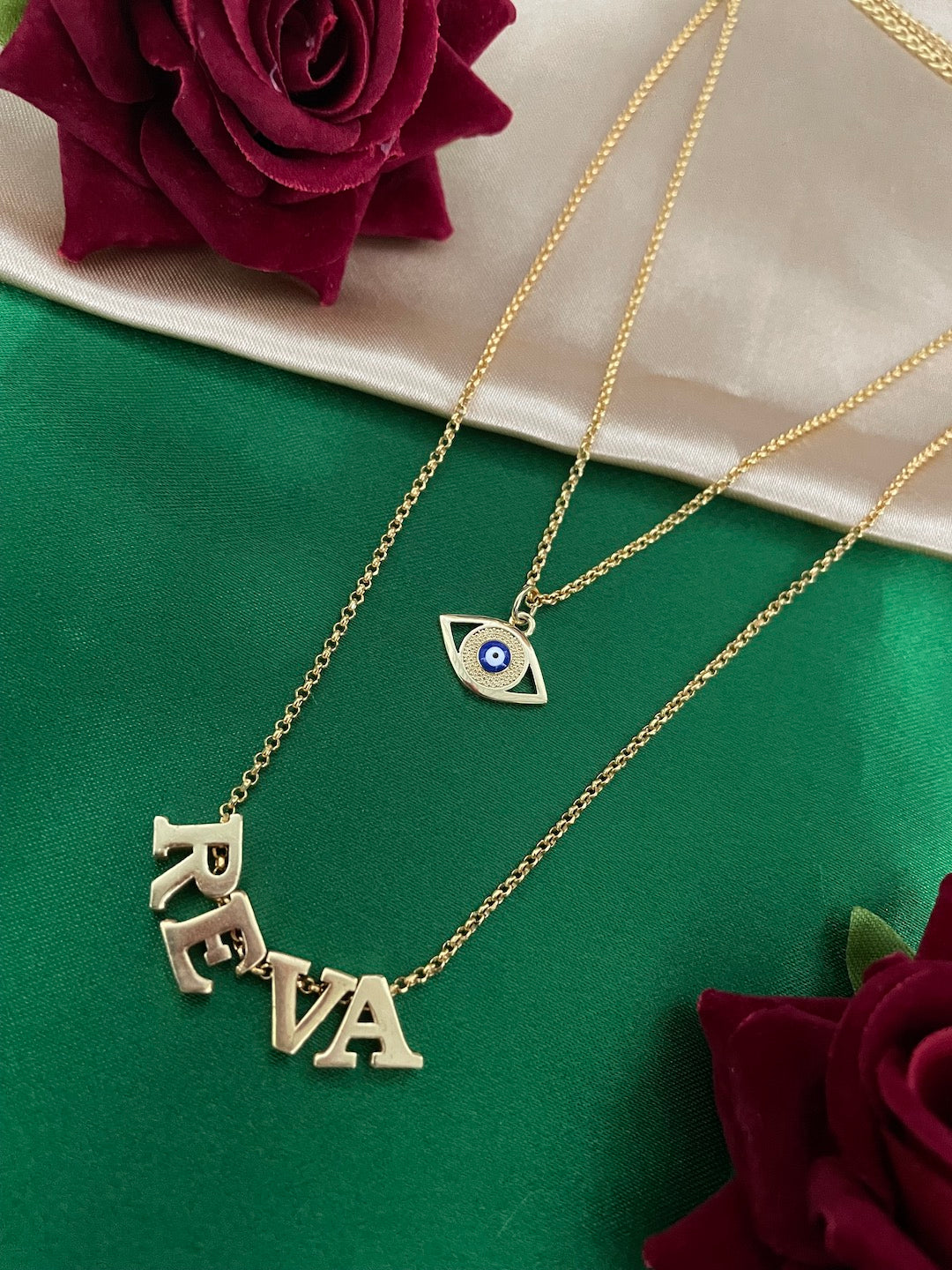 Double Layered Evil Eye Name Necklace