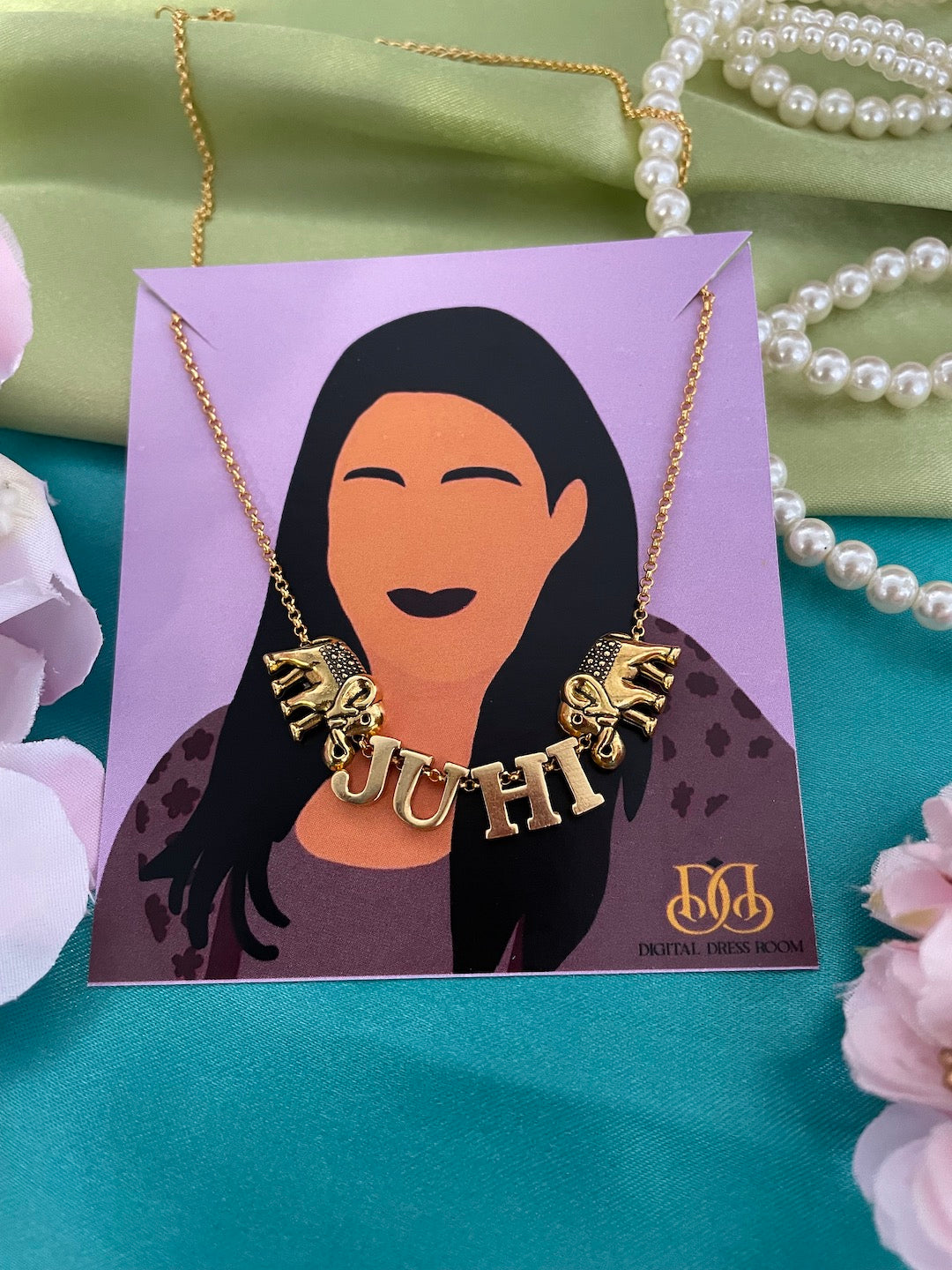 Twin Elephant Name Necklace