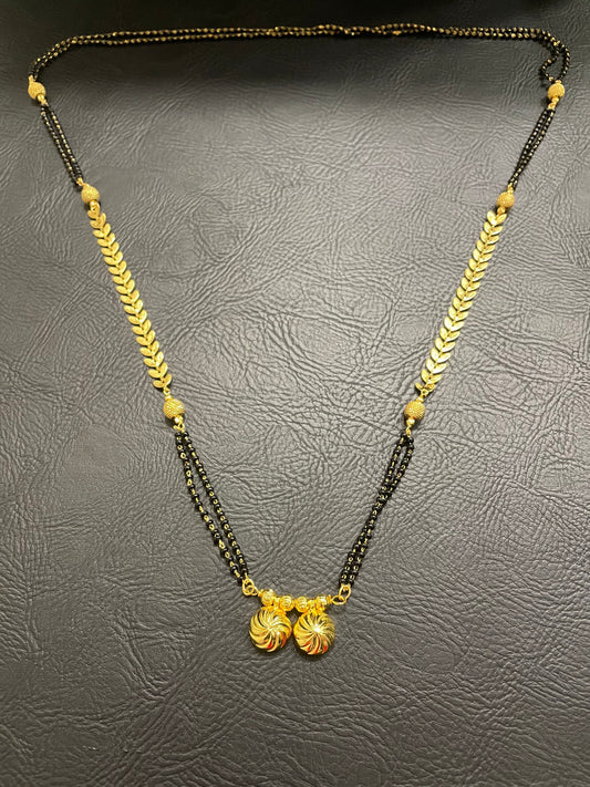Traditional Gold Plated Long Mangalsutra Vati Pendant with Leafy Design Chain & Miniature Beads (30 Inches)