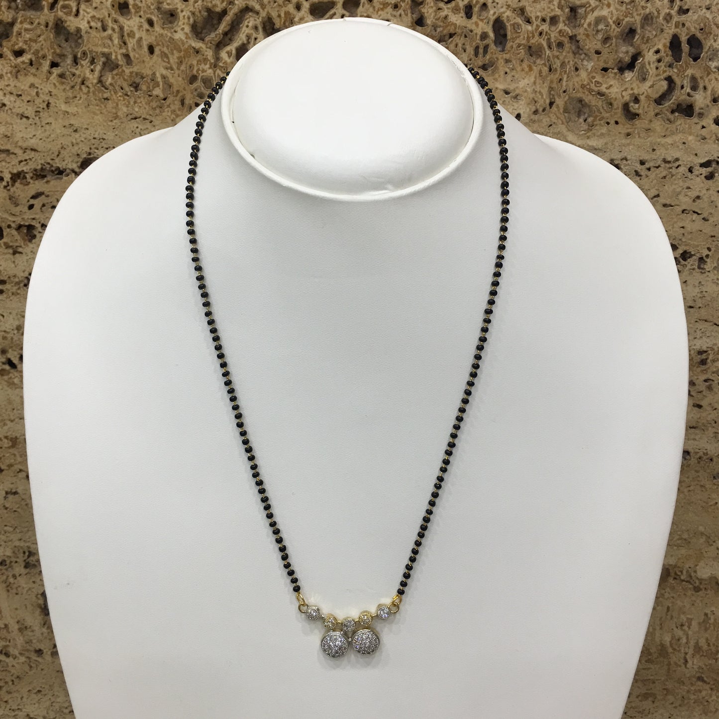 Digital Dress Room Short Mangalsutra Designs Gold Plated Latest American Diamond Round Pendant Mangalsutra