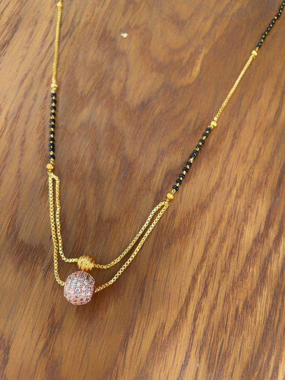 Short Mangalsutra Designs Gold Plated Rose Gold American Diamond Pendant Layered Mangalsutra (21 Inches)
