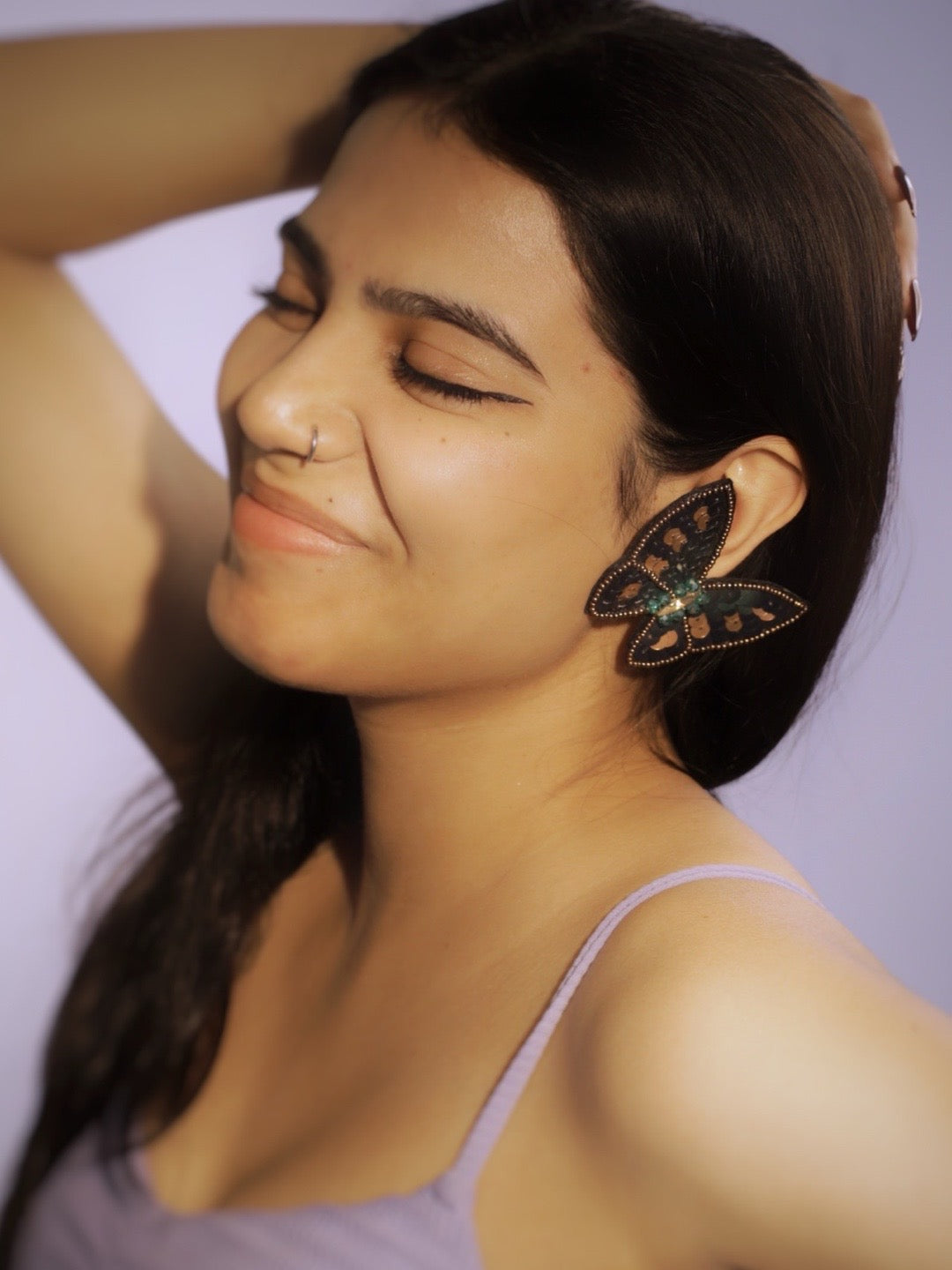 Colourful Sequence Beaded Butterfly Stud Earrings