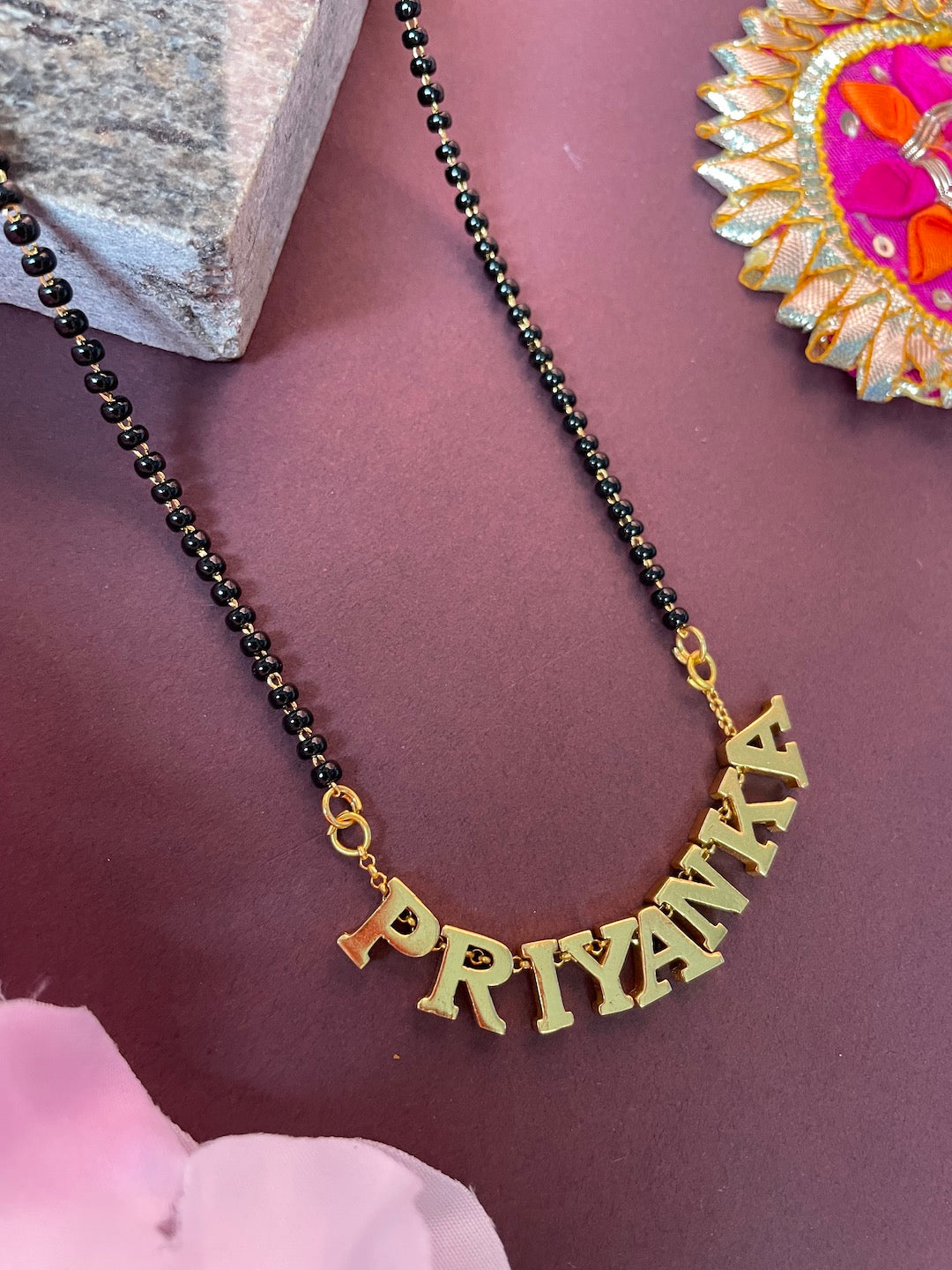 Gold Name Mangalsutra With Traditional Black Beads Chain | Short Mangalsutra