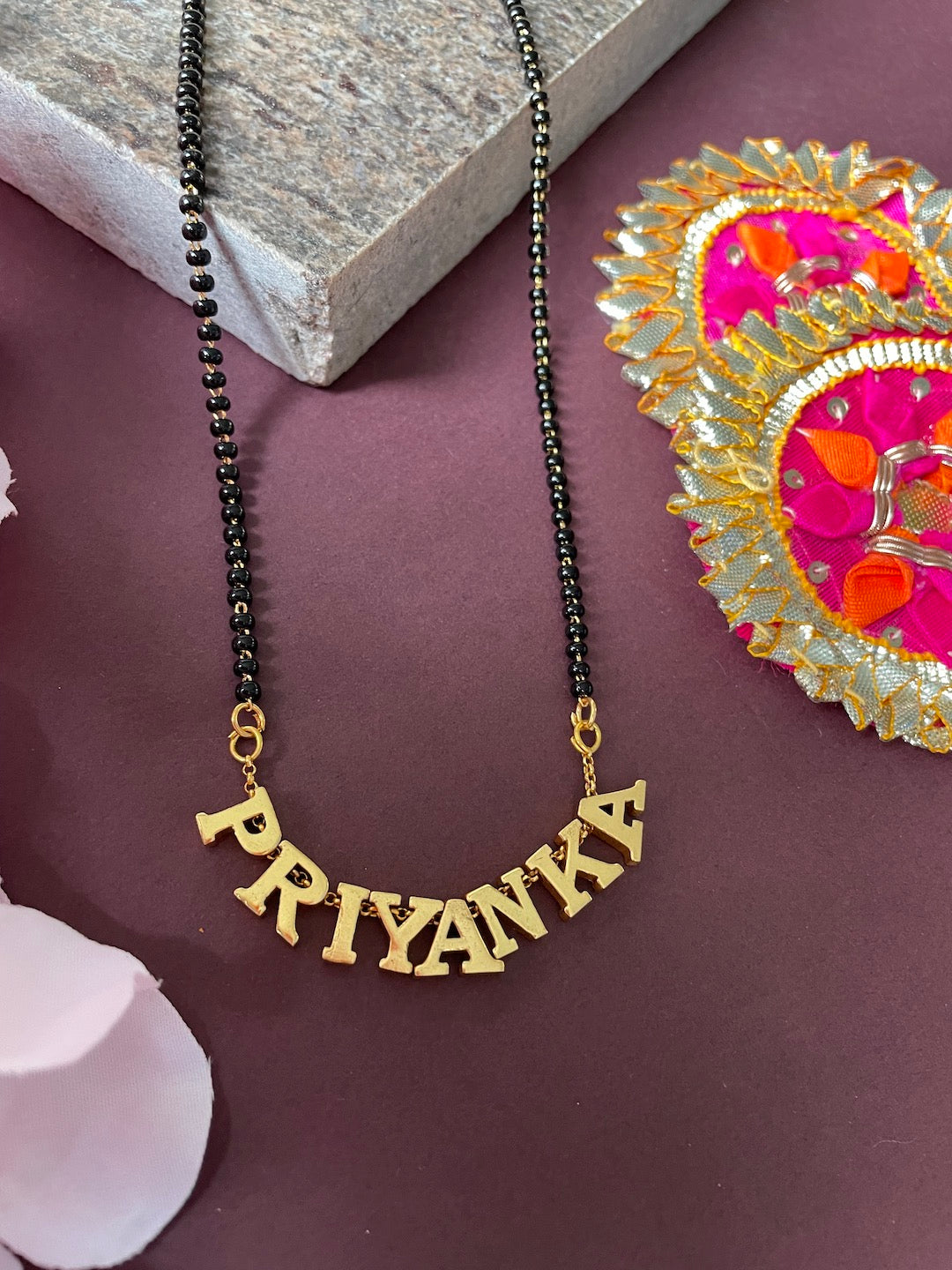 Gold Name Mangalsutra With Traditional Black Beads Chain | Short Mangalsutra