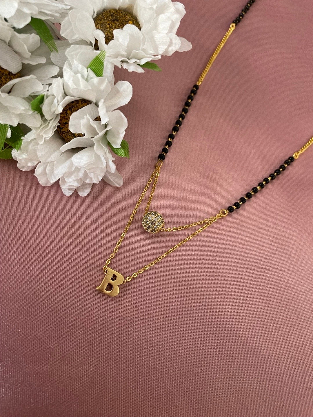 A-Z Letter Mangalsutra American Diamond Ball Pendant Short Mangalsutra Name Mangalsutras