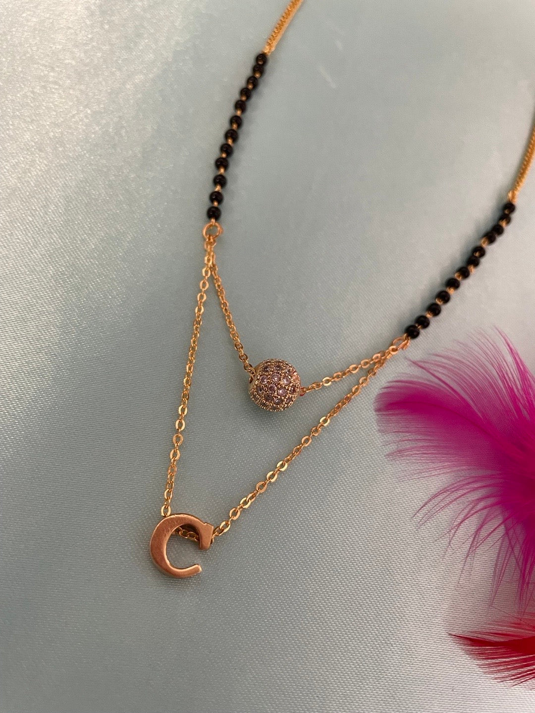 A-Z Letter Mangalsutra American Diamond Ball Pendant Short Mangalsutra Name Mangalsutras