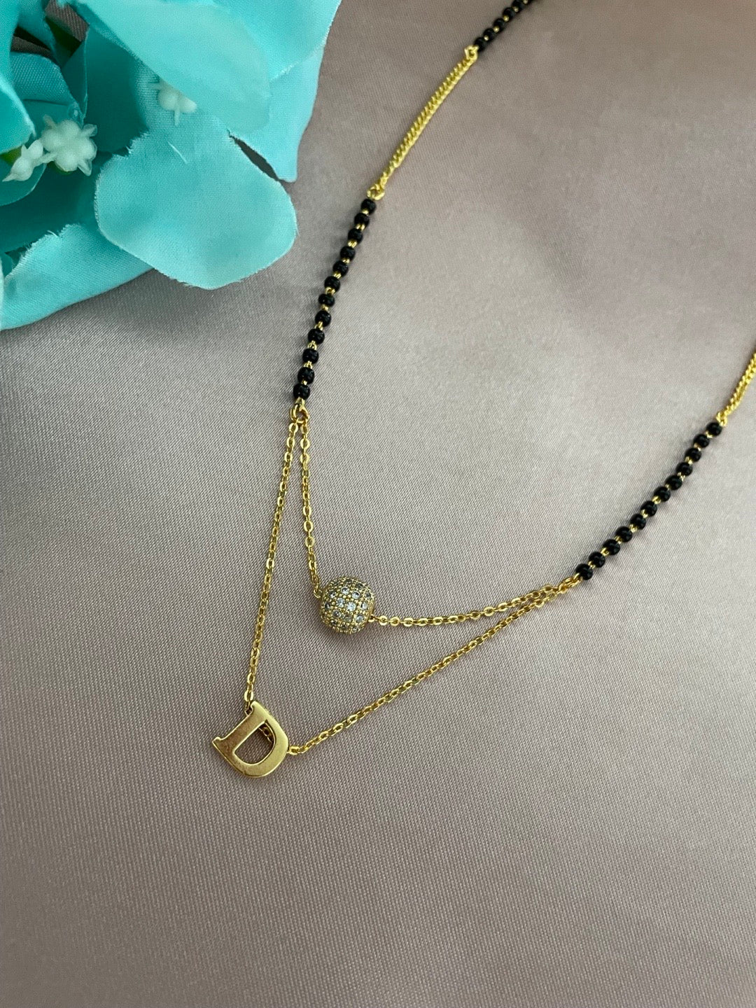 A-Z Letter Mangalsutra American Diamond Ball Pendant Short Mangalsutra Name Mangalsutras
