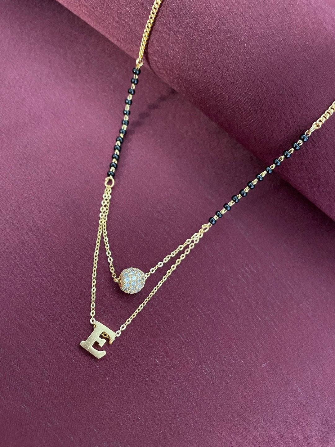 A-Z Letter Mangalsutra American Diamond Ball Pendant Short Mangalsutra Name Mangalsutras