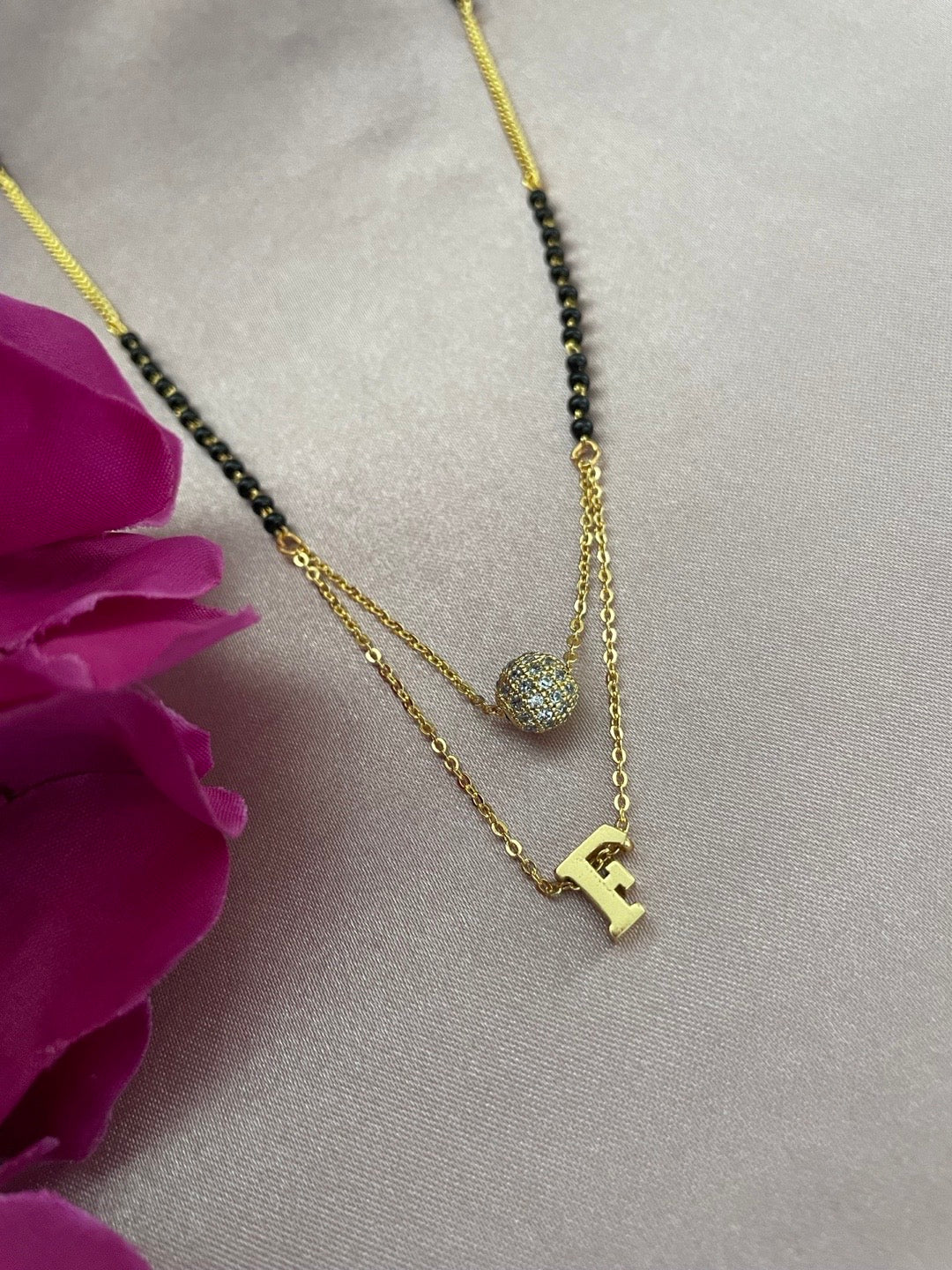 A-Z Letter Mangalsutra American Diamond Ball Pendant Short Mangalsutra Name Mangalsutras