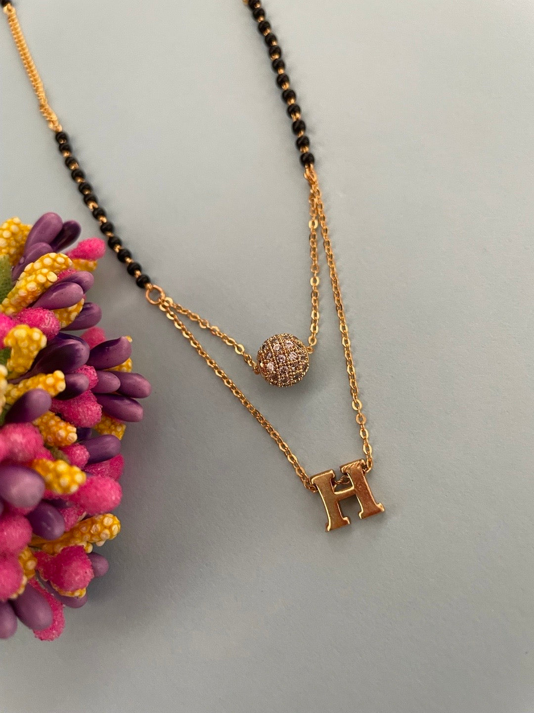 A-Z Letter Mangalsutra American Diamond Ball Pendant Short Mangalsutra Name Mangalsutras