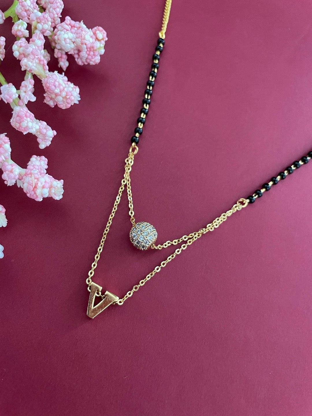 A-Z Letter Mangalsutra American Diamond Ball Pendant Short Mangalsutra Name Mangalsutras