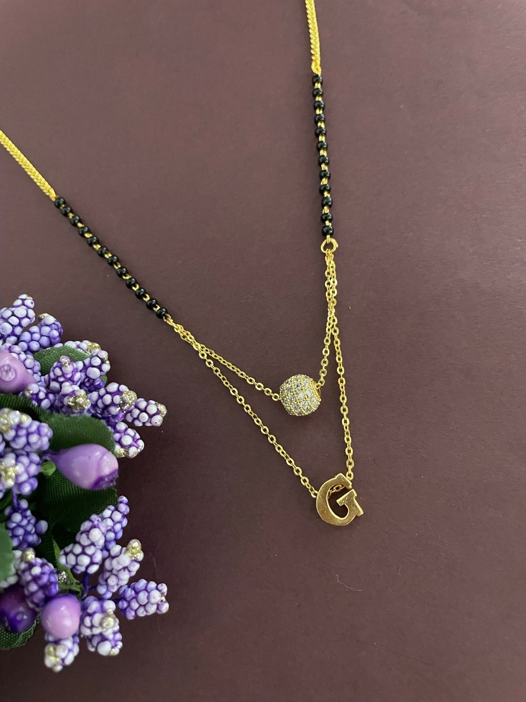 A-Z Letter Mangalsutra American Diamond Ball Pendant Short Mangalsutra Name Mangalsutras