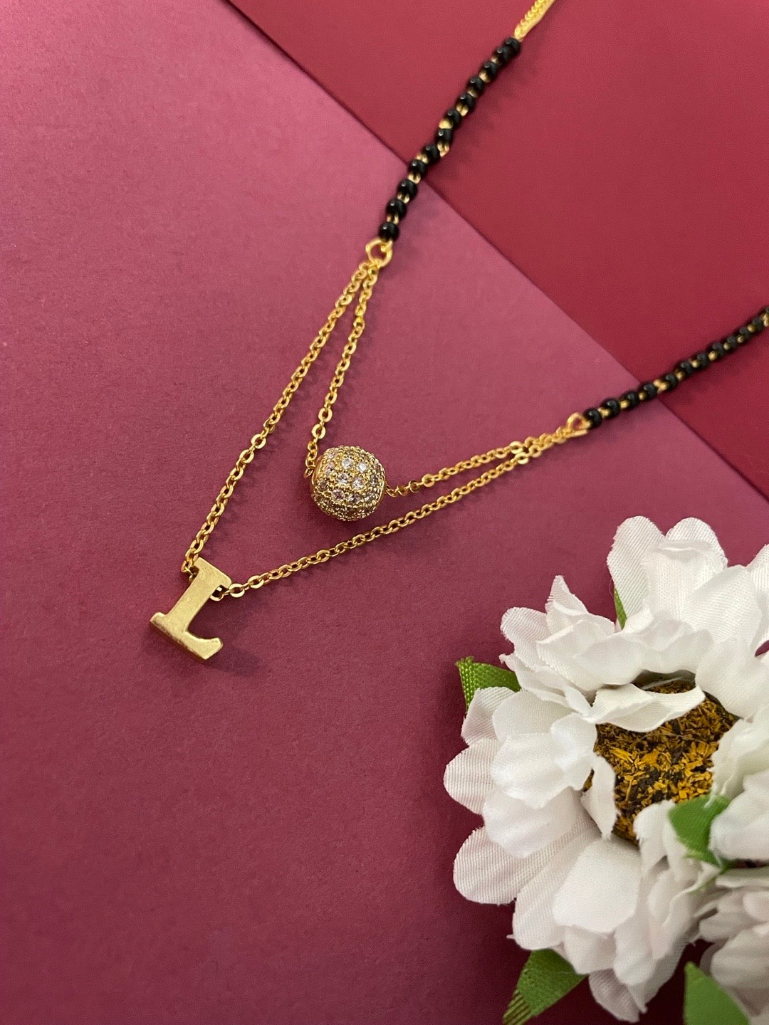 A-Z Letter Mangalsutra American Diamond Ball Pendant Short Mangalsutra Name Mangalsutras