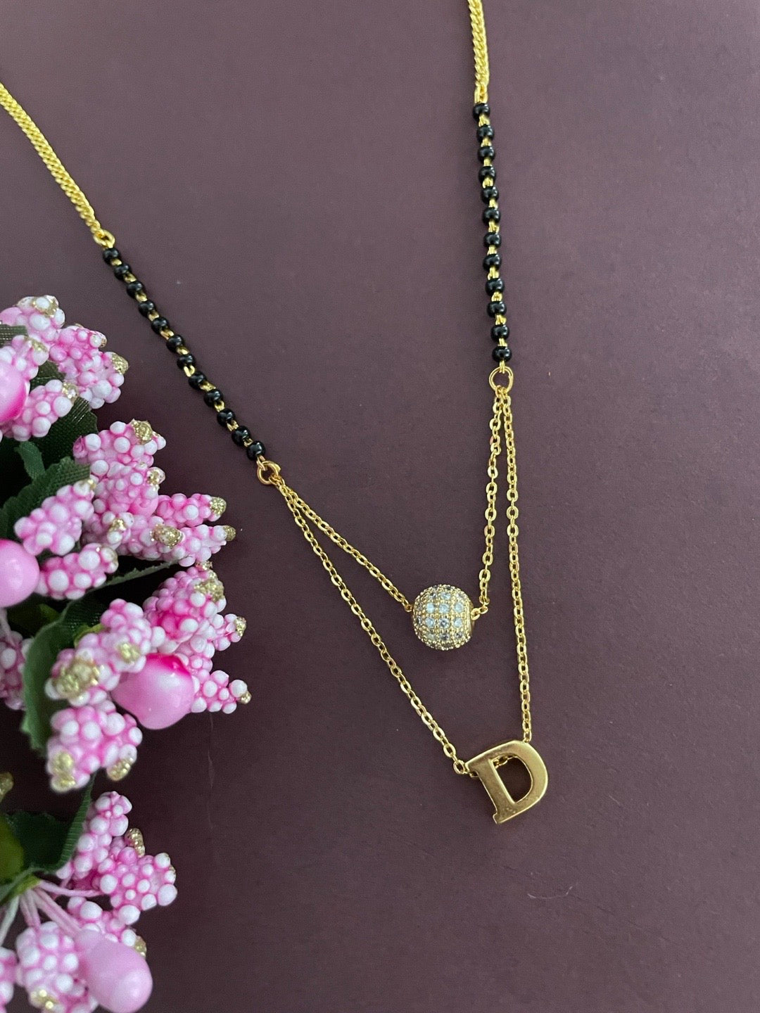 A-Z Letter Mangalsutra American Diamond Ball Pendant Short Mangalsutra Name Mangalsutras