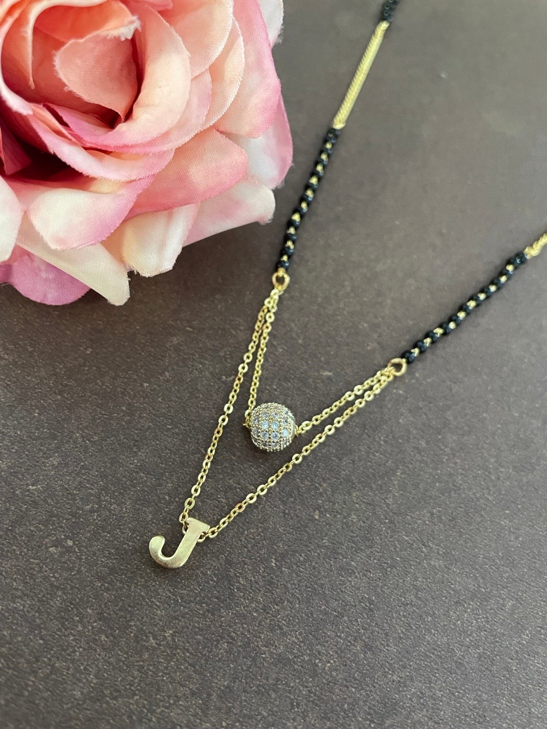 A-Z Letter Mangalsutra American Diamond Ball Pendant Short Mangalsutra Name Mangalsutras