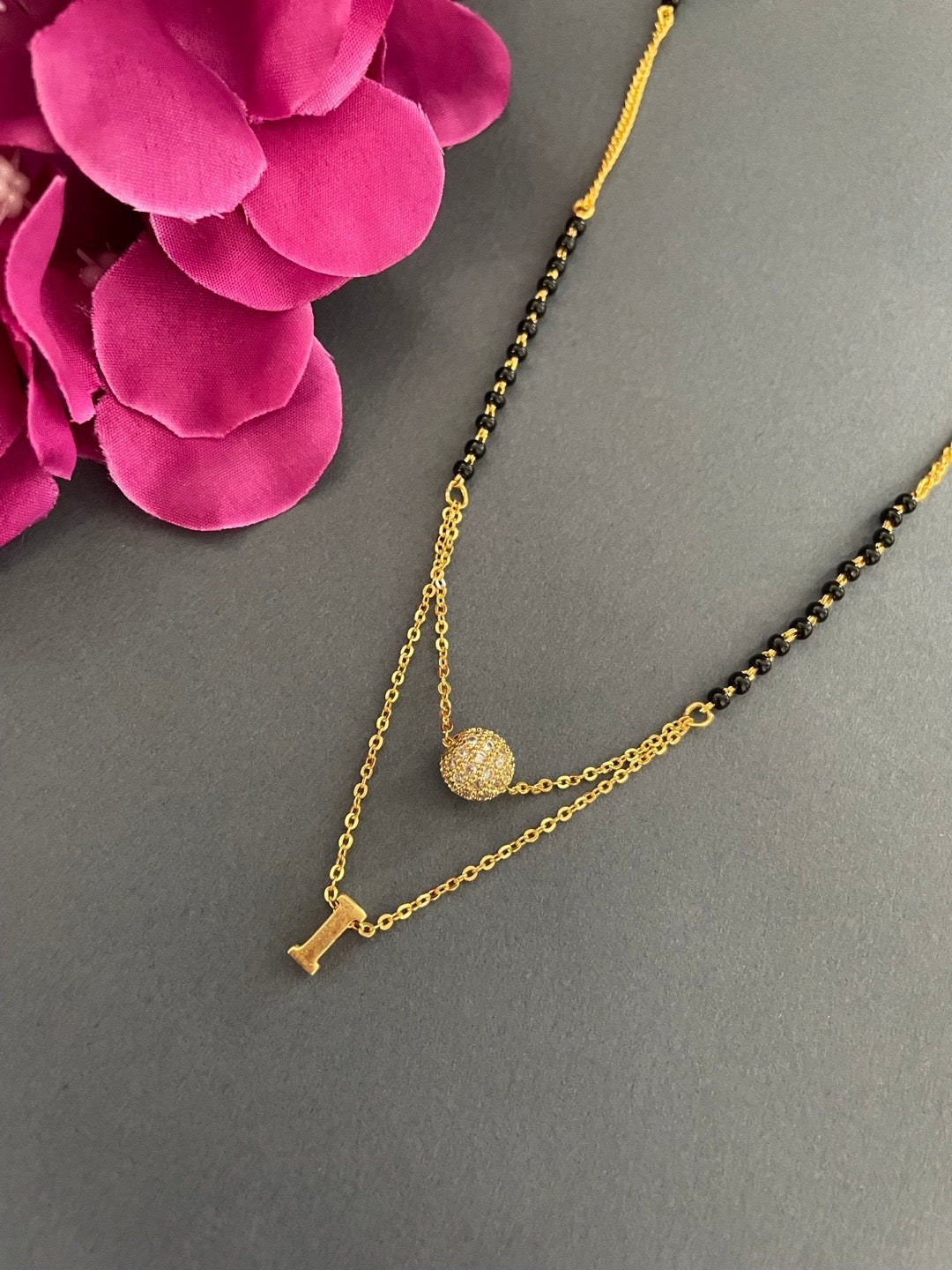 A-Z Letter Mangalsutra American Diamond Ball Pendant Short Mangalsutra Name Mangalsutras