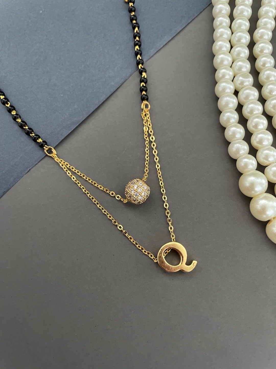 A-Z Letter Mangalsutra American Diamond Ball Pendant Short Mangalsutra Name Mangalsutras