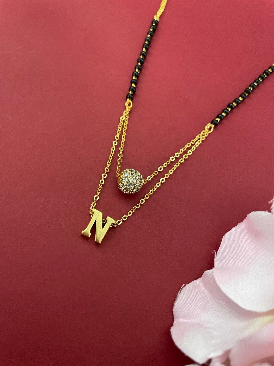 A-Z Letter Mangalsutra American Diamond Ball Pendant Short Mangalsutra Name Mangalsutras