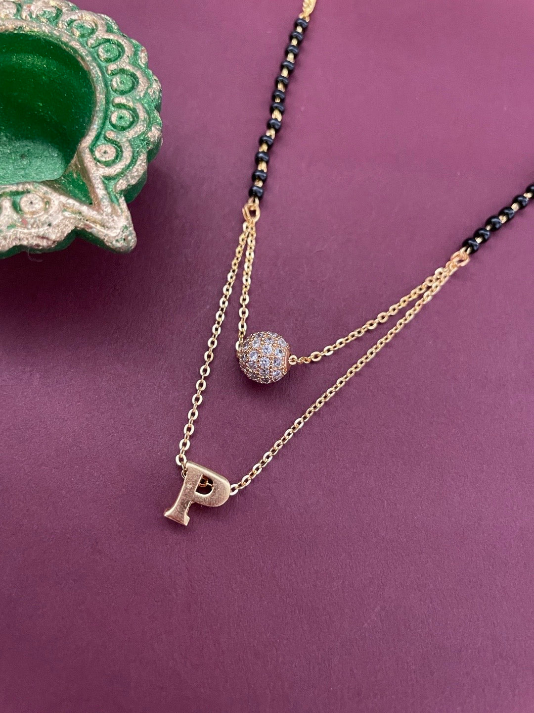 A-Z Letter Mangalsutra American Diamond Ball Pendant Short Mangalsutra Name Mangalsutras