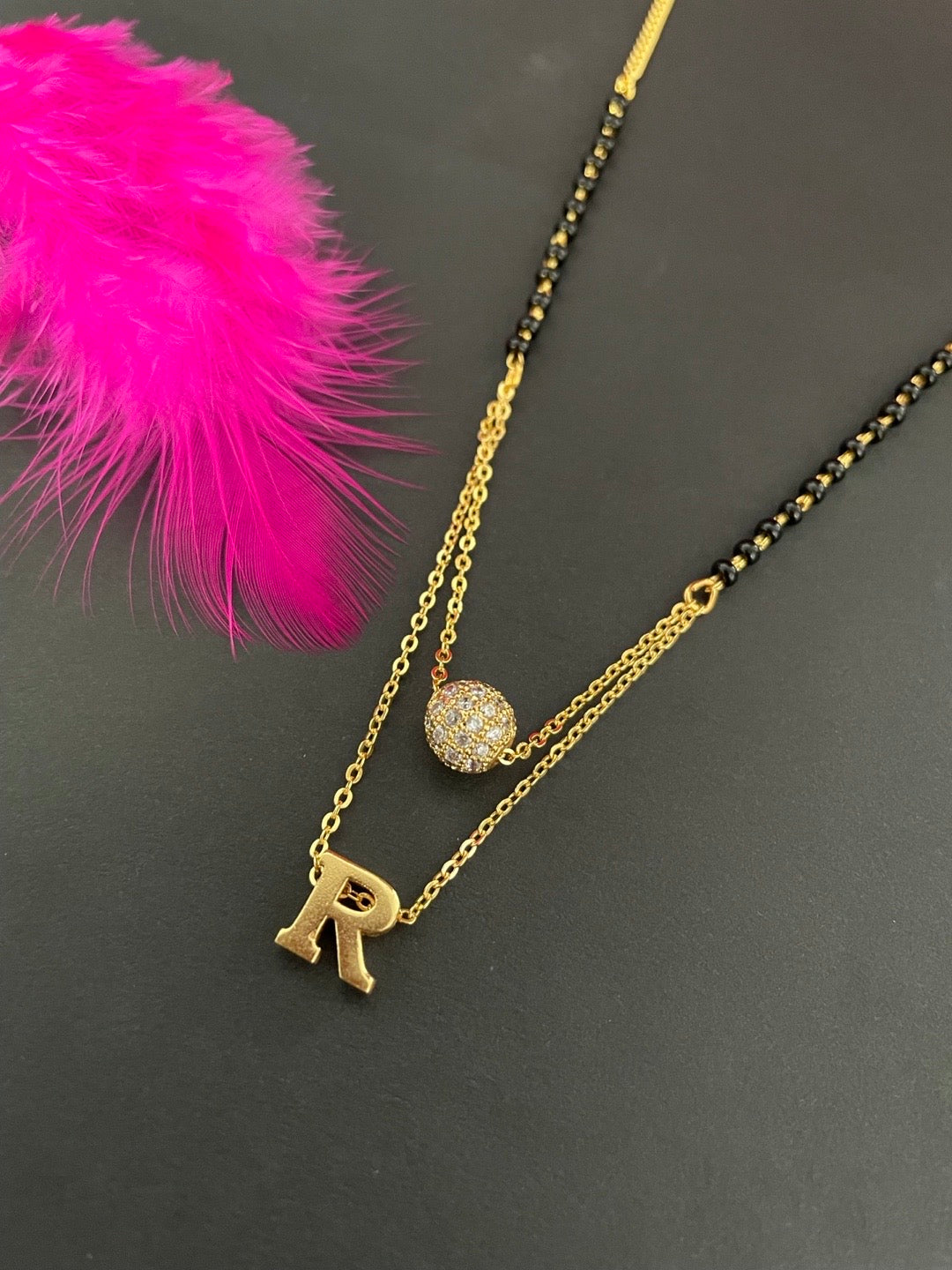 A-Z Letter Mangalsutra American Diamond Ball Pendant Short Mangalsutra Name Mangalsutras