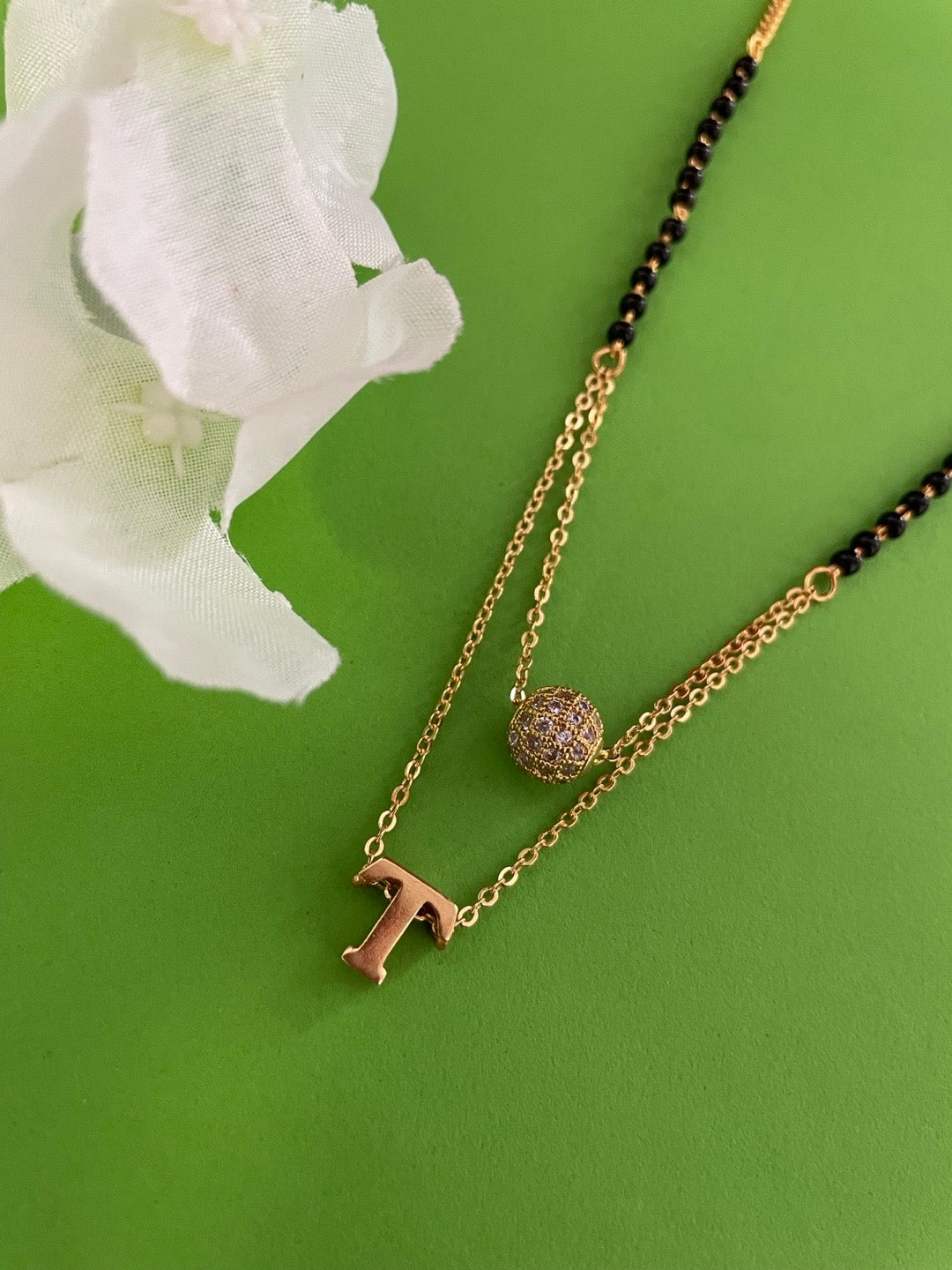 A-Z Letter Mangalsutra American Diamond Ball Pendant Short Mangalsutra Name Mangalsutras