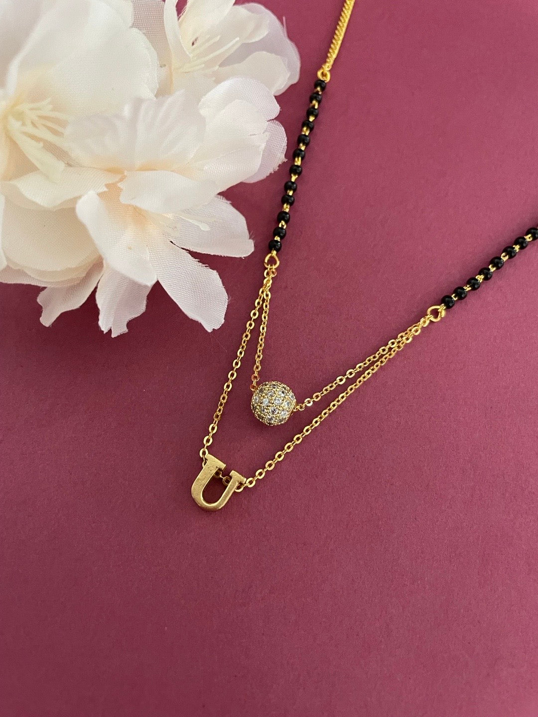 A-Z Letter Mangalsutra American Diamond Ball Pendant Short Mangalsutra Name Mangalsutras