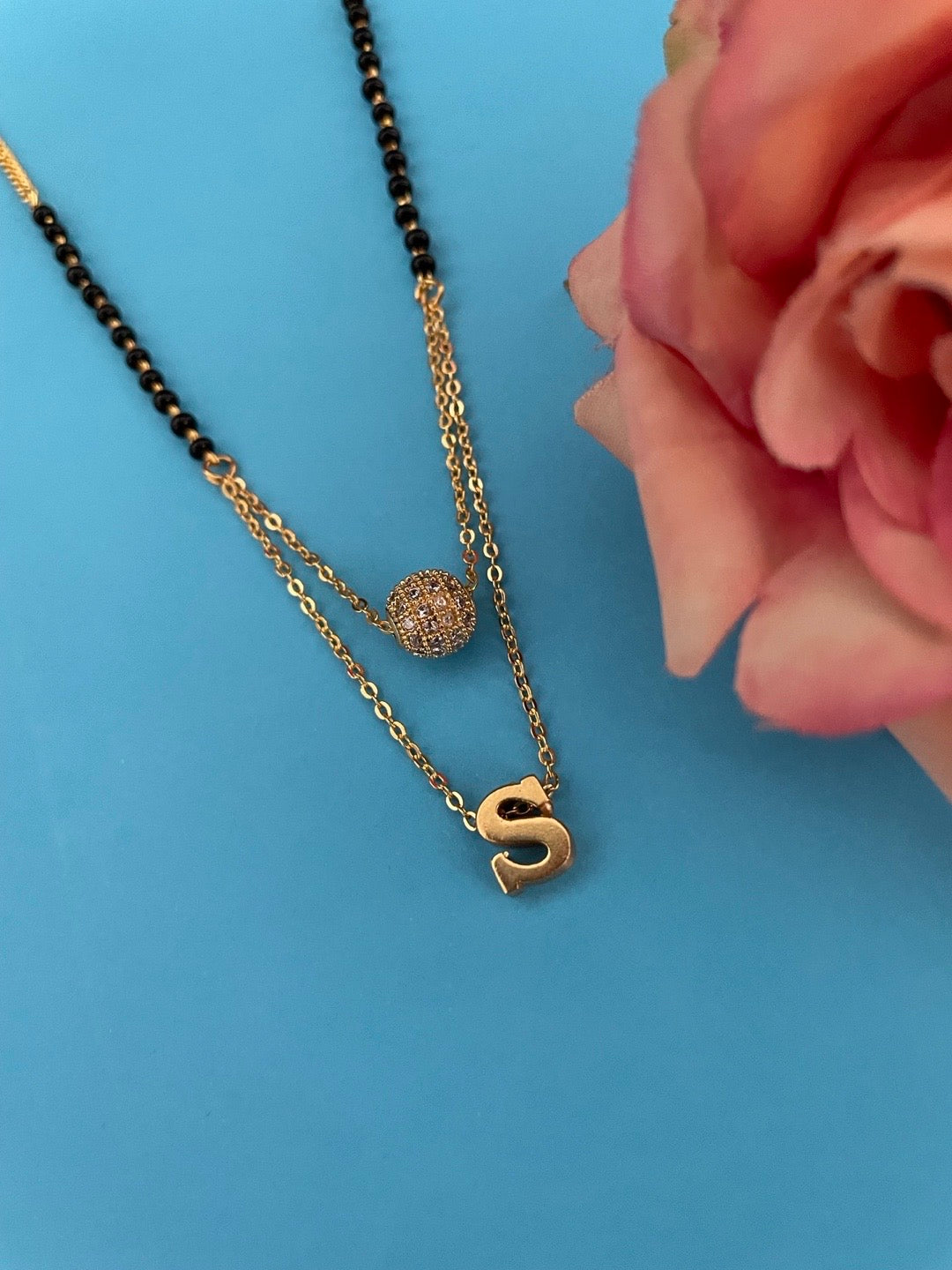 A-Z Letter Mangalsutra American Diamond Ball Pendant Short Mangalsutra Name Mangalsutras
