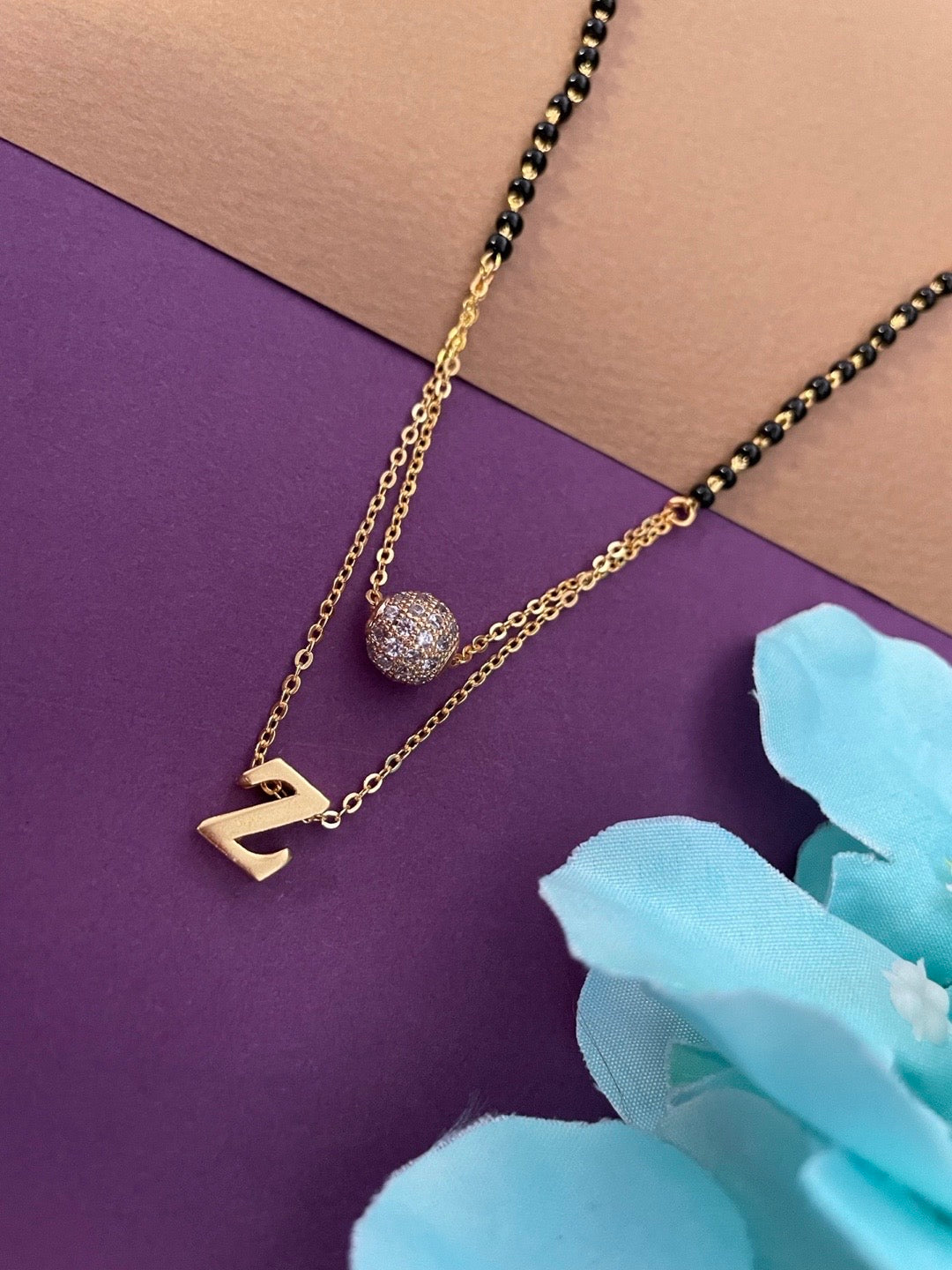 A-Z Letter Mangalsutra American Diamond Ball Pendant Short Mangalsutra Name Mangalsutras