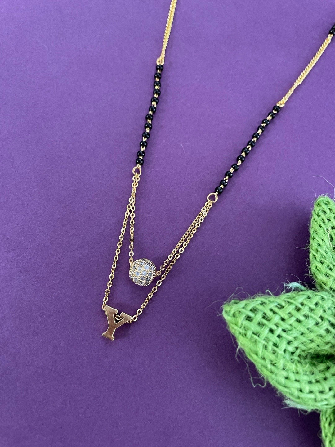 A-Z Letter Mangalsutra American Diamond Ball Pendant Short Mangalsutra Name Mangalsutras