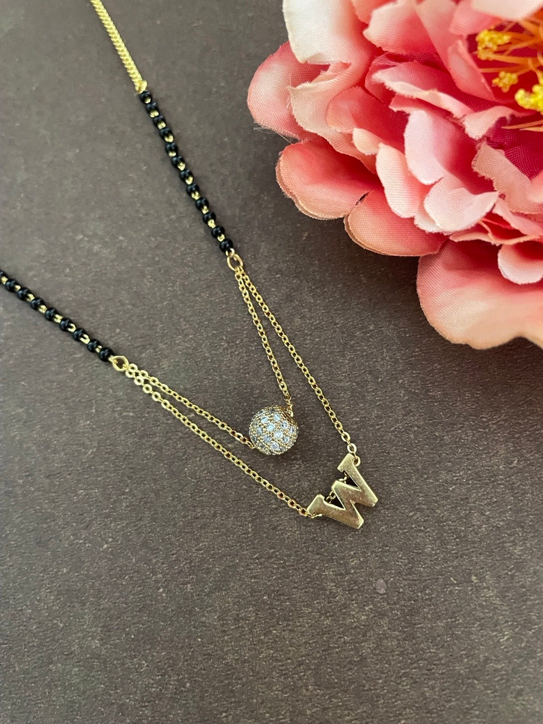 A-Z Letter Mangalsutra American Diamond Ball Pendant Short Mangalsutra Name Mangalsutras