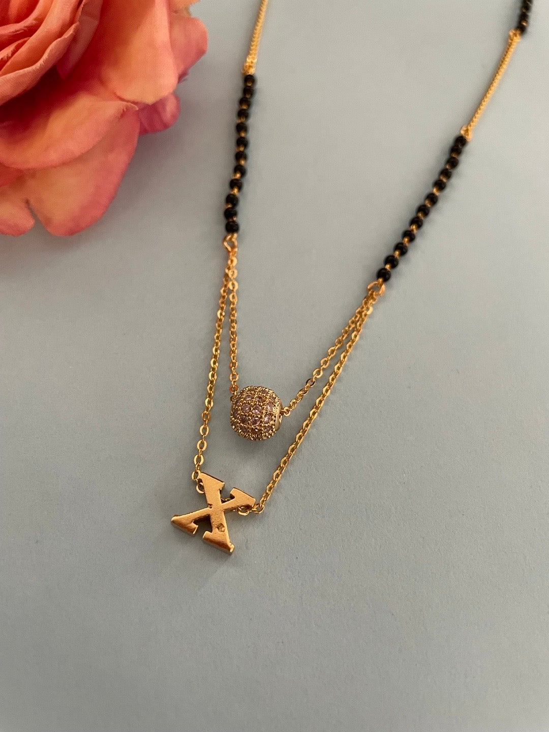 A-Z Letter Mangalsutra American Diamond Ball Pendant Short Mangalsutra Name Mangalsutras