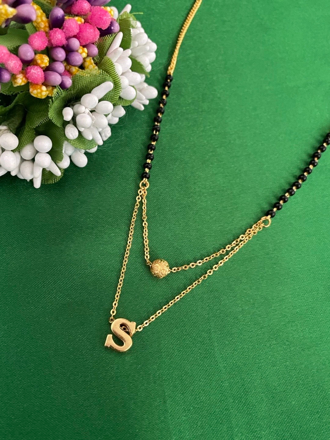A-Z Letter Mangalsutra American Diamond Ball Pendant Short Mangalsutra Name Mangalsutras