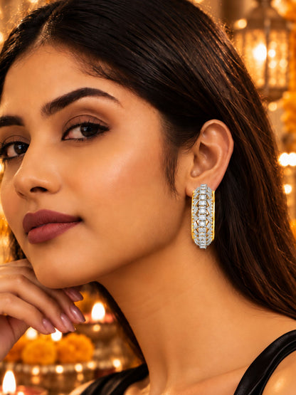 Gold and Silver Tone Clear Stone Hoop Earrings Set