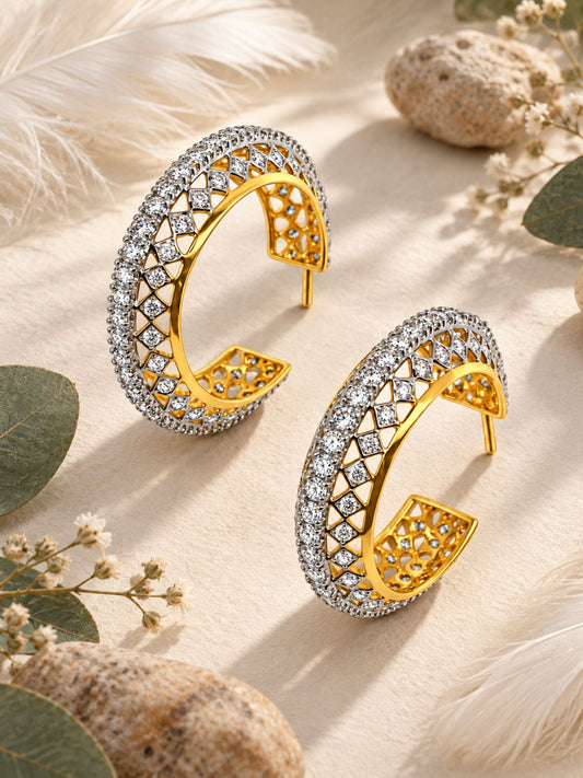 Gold and Silver Tone Clear Stone Hoop Earrings Set