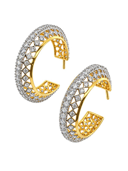 Gold and Silver Tone Clear Stone Hoop Earrings Set