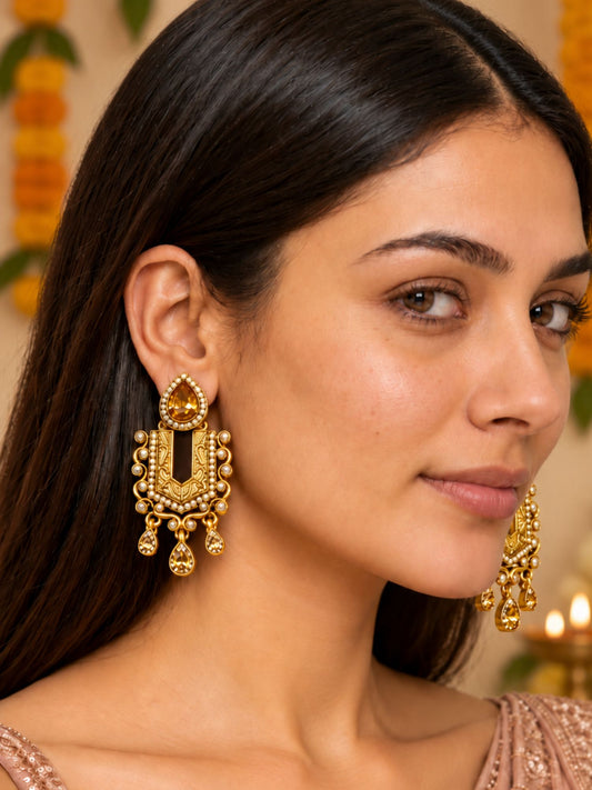 Gold Tone Amber Drop Chandelier Earrings for Women